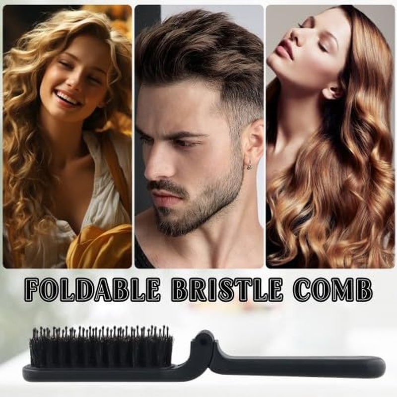 Sleek Bun Boar Bristle Brush, Mini Hair Brush, Foldable Boar Bristle Brush, Curl Brush, Portable Comb, Hair Brush Wild Boar Bristles for Travel and Travel image number 1