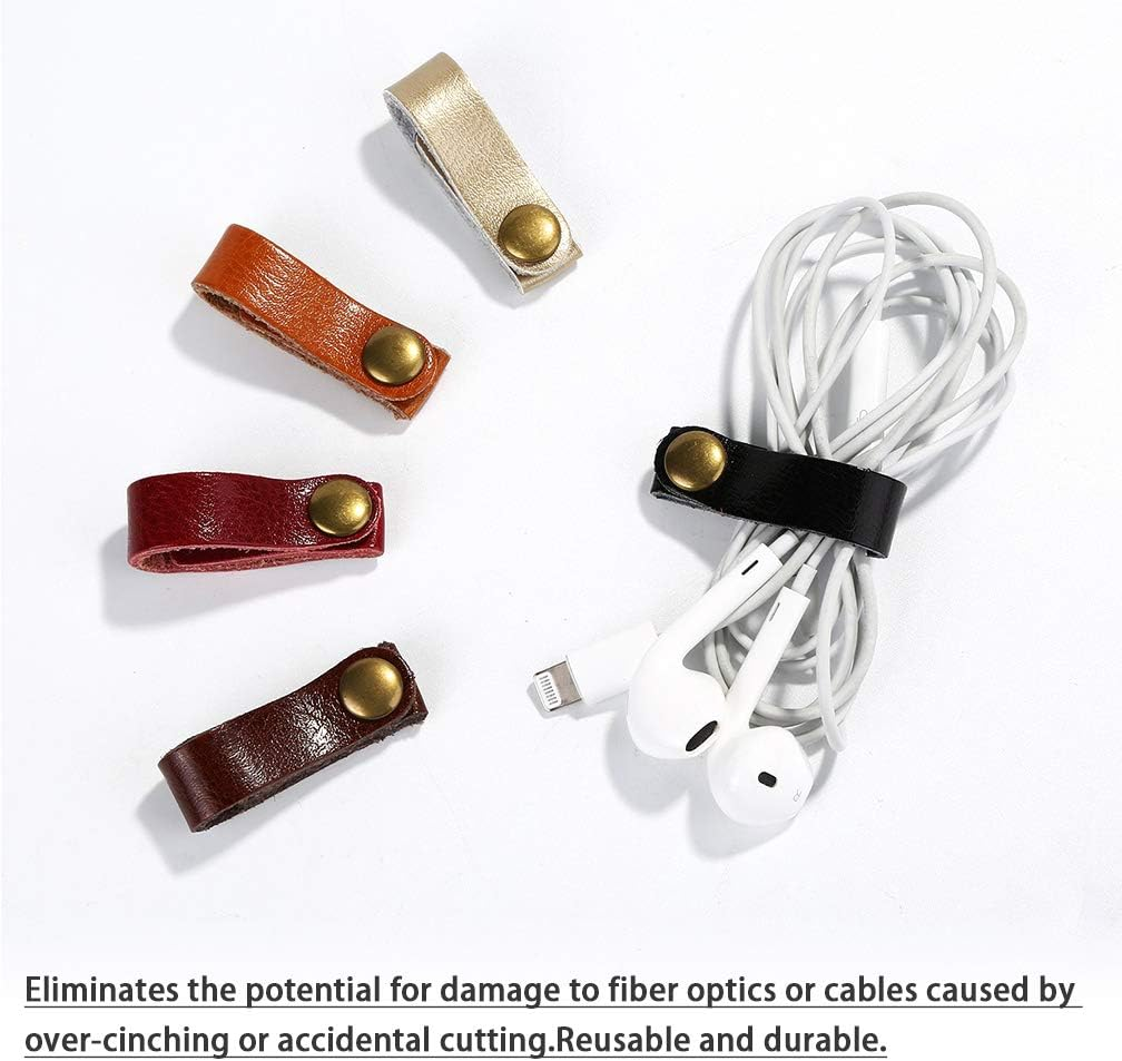 Viaky Leather Cable Straps Multi Color Handmade Leather Cord Organizer Portable Cable Tie Keeper Earphone Winder USB Cable Management (24, 5 Colors) image number 6