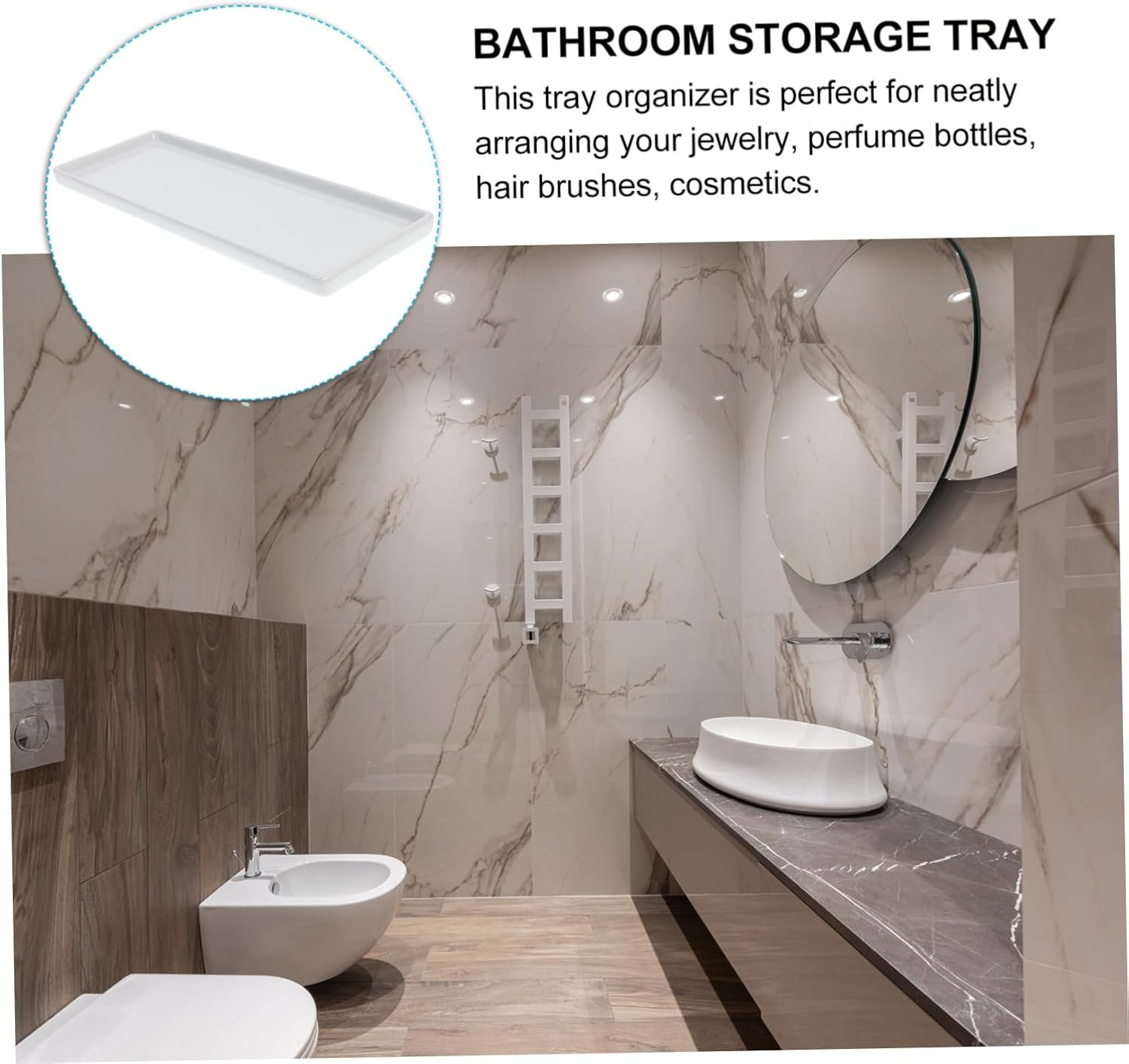 Operitacx Storage Large Rectangular Ceramic Tray Decorative Jewelry Organizer for Bathroom Home Hotel image number 4