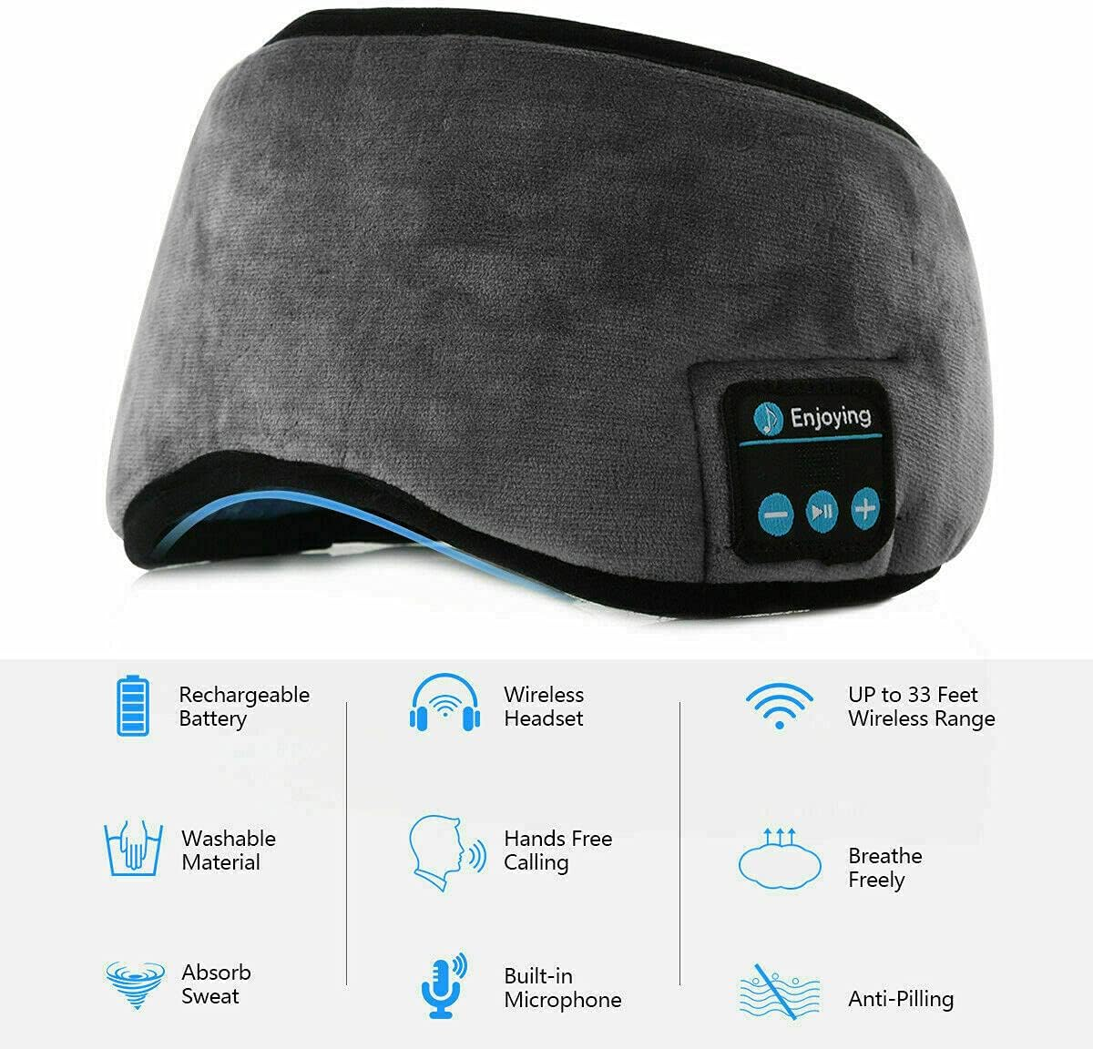 Wireless Bluetooth 5.0 Stereo Eye Mask Headphones Earphone Sleep Music Mask PB (Black) - Black image number 4