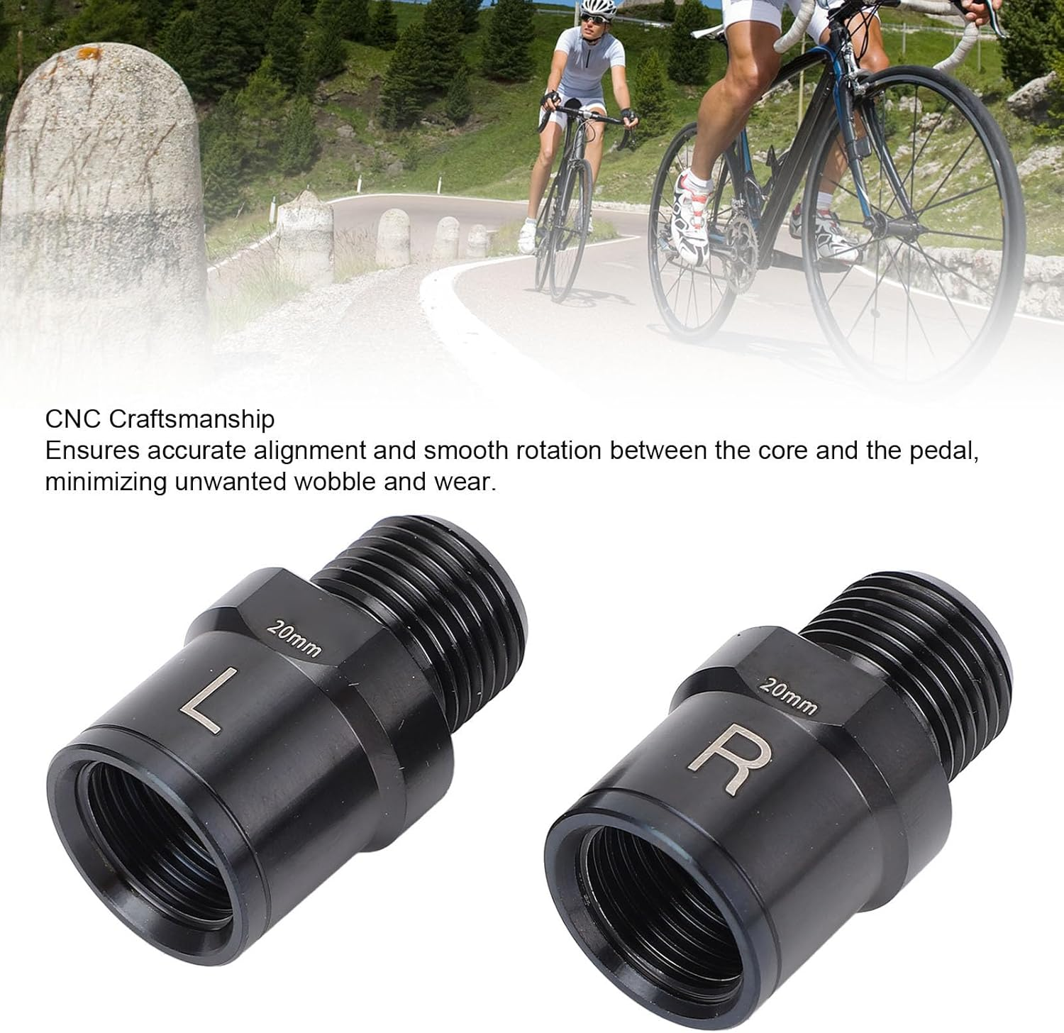 Jiawu Bike Pedal Extenders, 1 Pair Ti Alloy Bike Extended Pedal Spacer with Washers, Fits Most of 9/16" Threaded Pedals Bike, Extended 0.79Inch / 20Mm for Mountain Bike Road Bike image number 3