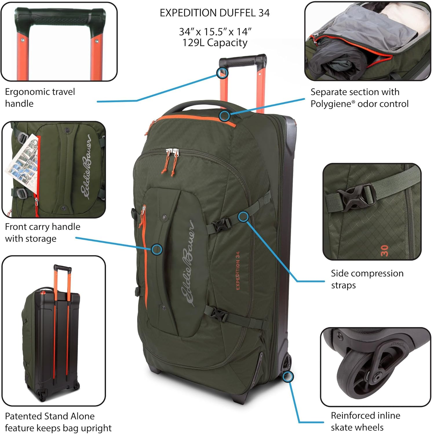 Eddie Bauer Expedition Duffel Bag 2.0 - Made from Rugged Polycarbonate and Nylon image number 5