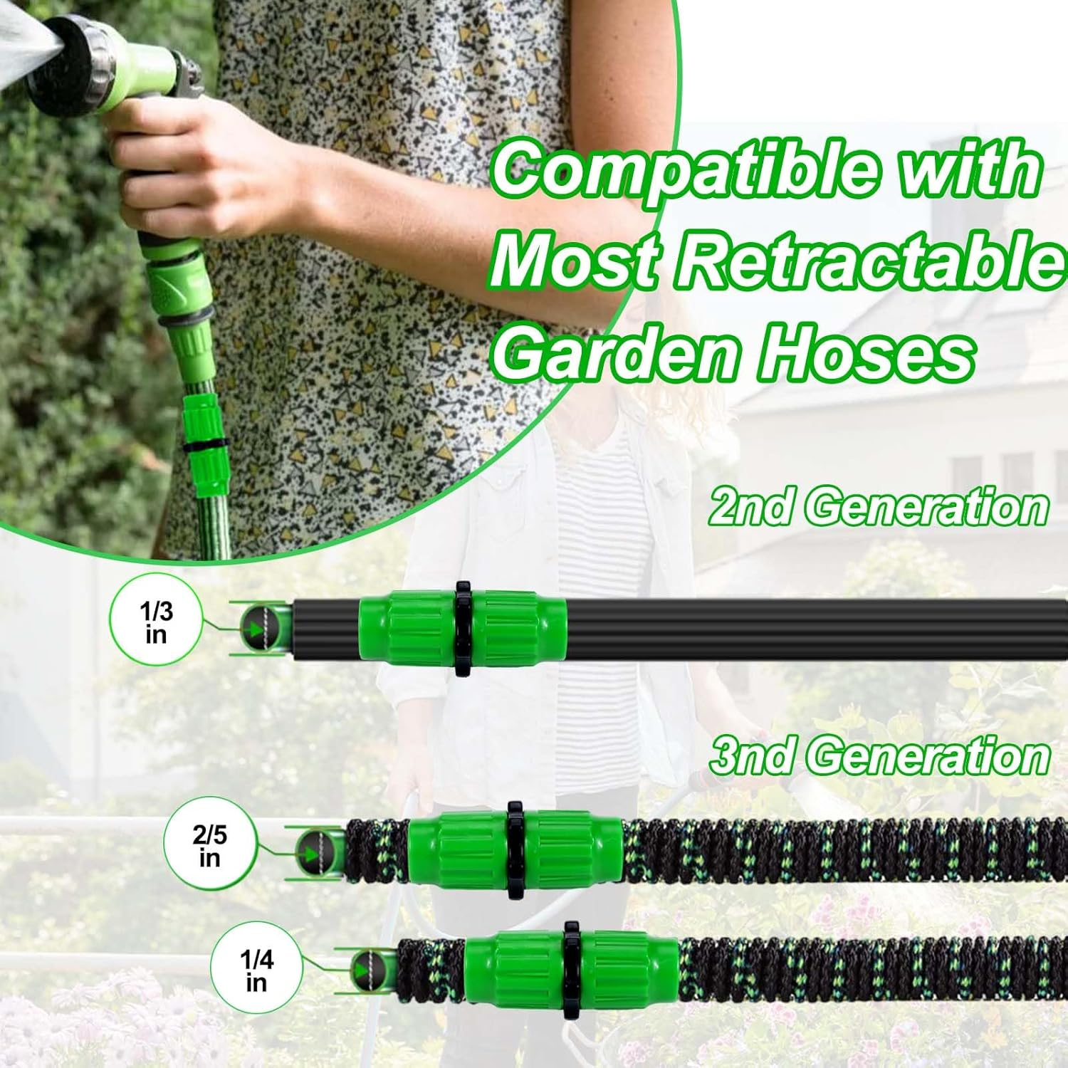Expandable Garden Hose Repair Kit,4 PCS Dual-Channel Hose Female Male Connectors Accessories with Metal Clamp Compatible with Pocket Hose Fit for 3/4" or 5/8" Garden Hose Fitting image number 3