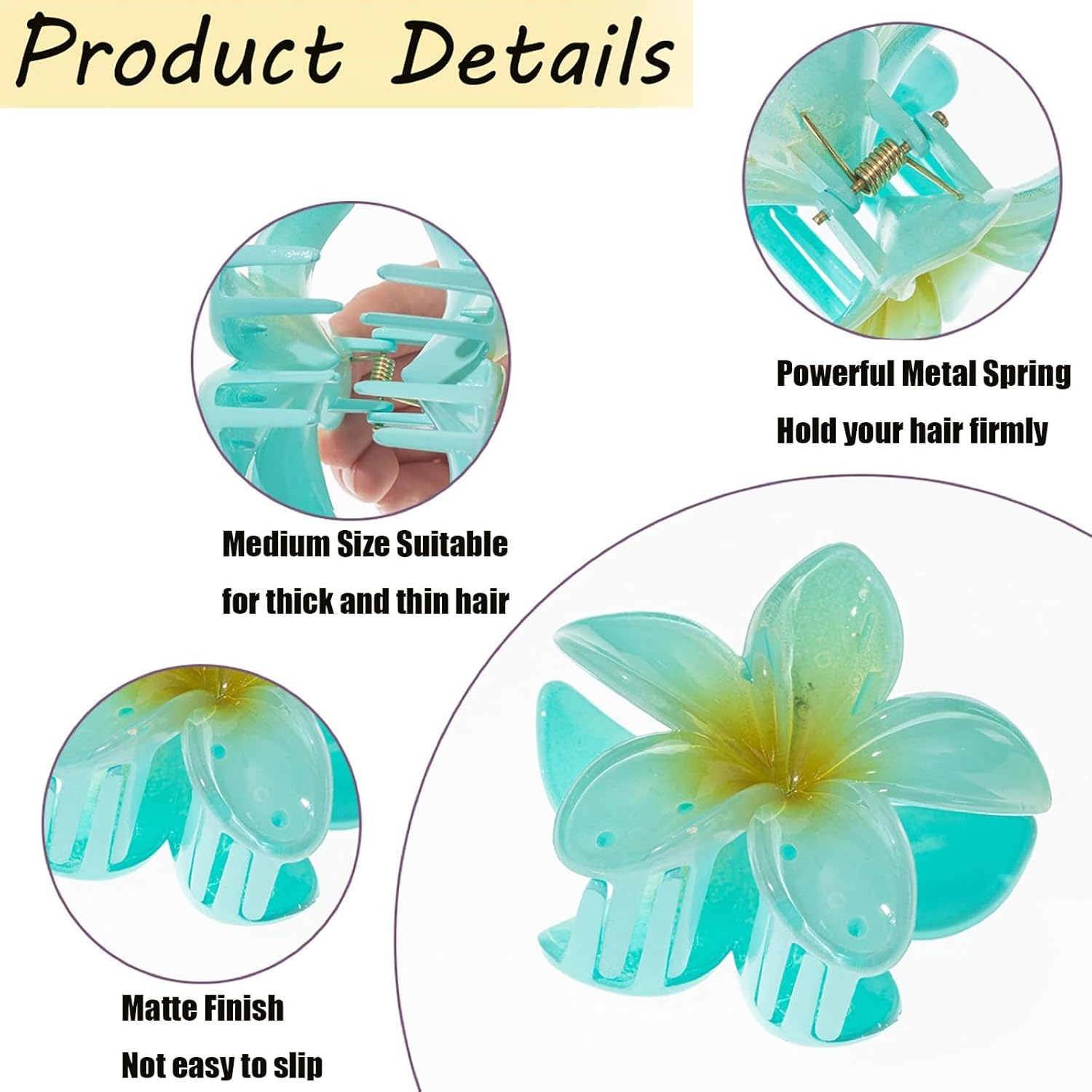 Flower Hair Clips,8 Pcs Color Hair Clips Flower Claw Clips Plumeria Hair Claw Clips Strong Hold Big Hair Claw Clips for Thick/Thin Hair for Women image number 2