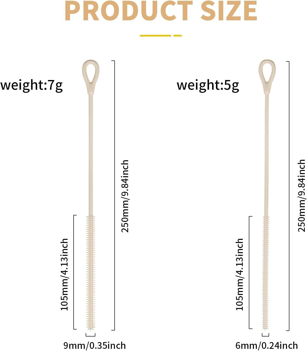 Silicone Straw Cleaner Brush Set - 2PCS Extra Long Reusable Straw Brushes for Glass, Metal & Smoothie Straws - Food Grade Bpa-Free with Non-Slip Handle (6Mm+9Mm, Beige) image number 3