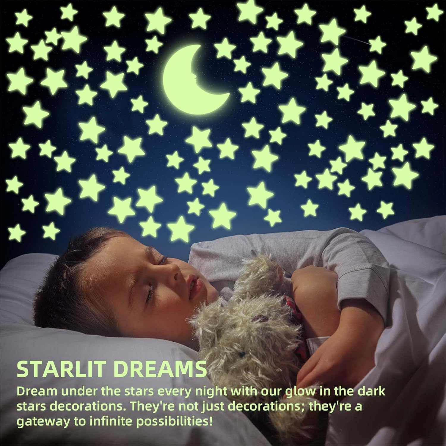201 Glow in the Dark Stars for Ceiling with Moon, 3 Sizes of Glowing Stars Stickers Kit for Kids Bedroom, Christmas Stocking Stuffers, Wall Decals, Room D&eacute;cor image number 3