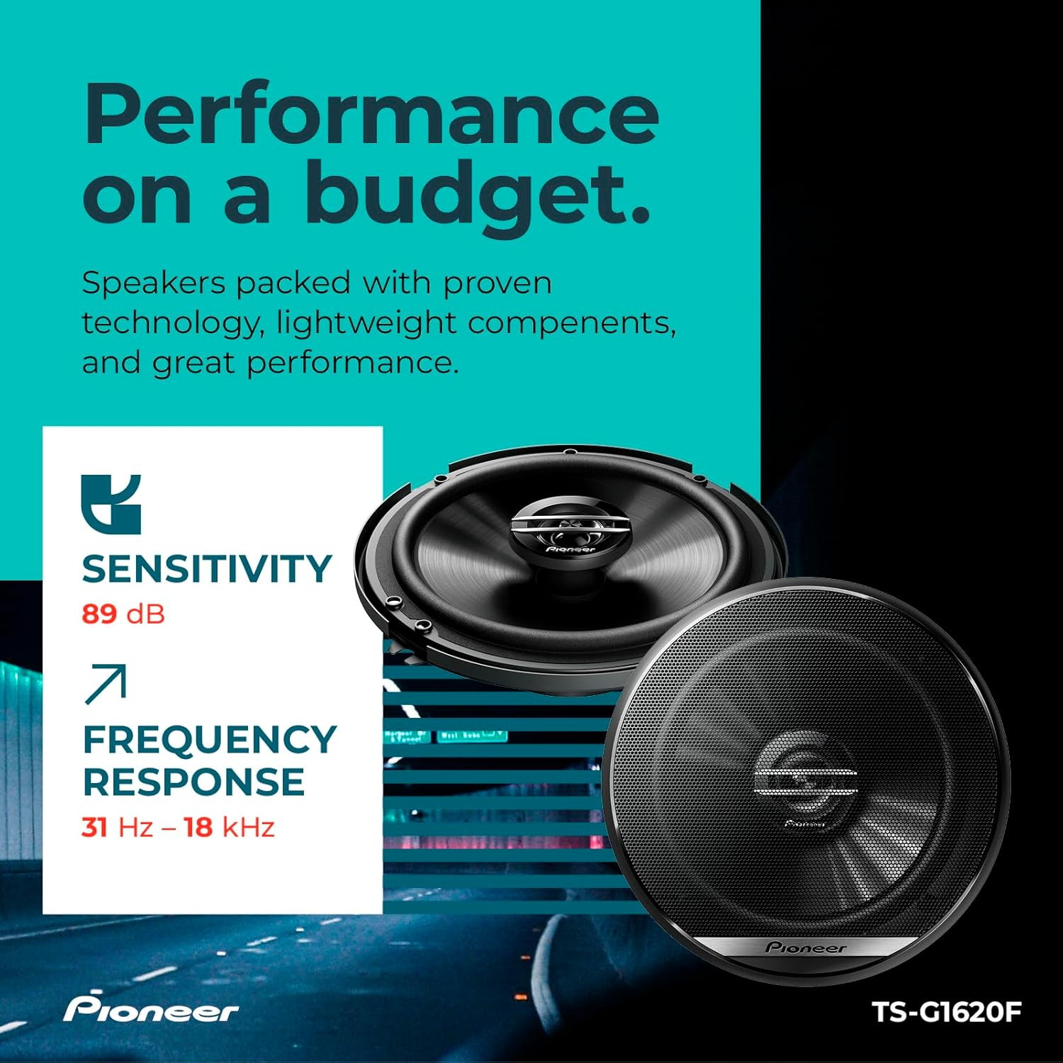 Pioneer TS-G1620F 6-1/2" 2-Way Coaxial Speaker 300W Max. / 40W Nom., 12.90In. X 7.40In. X 3.20In., Black image number 4