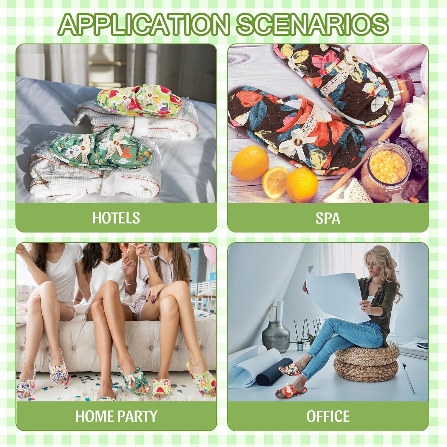 Chuarry 5 Pairs Floral Cotton House Slippers for Women, Soft Open Toe Indoor Spa Slippers for Guests Non Slip Washable Comfortable Portable Shoes for Hotel Travel Bedroom Airplane Party, as Shown, One image number 4