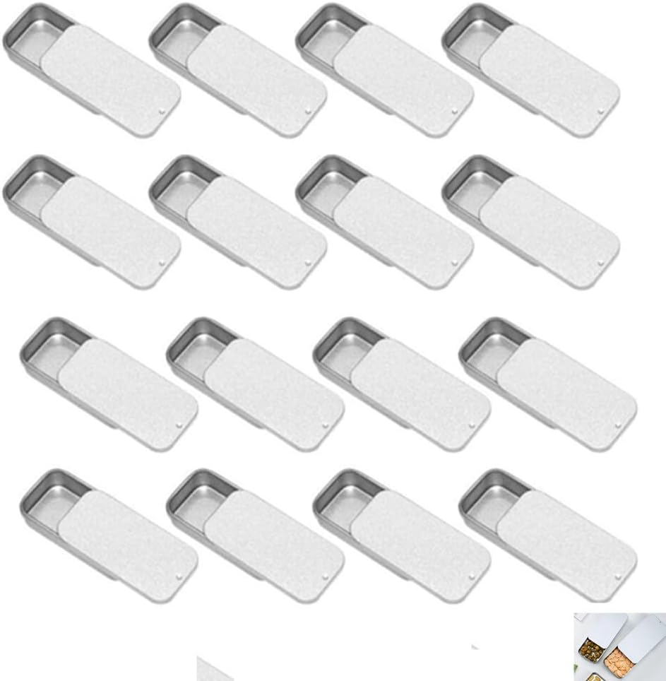 16 Pcs Aluminum Tin Jars, Cuicanfla Small Slide Top Tin Lip Balm Tins with Lids, Cosmetic Sample Metal Silver Rectangular Metal Tins Containers for Lip Balm, Cosmetic,Candles,Salve,Make Up,Eye Shadow image number 4