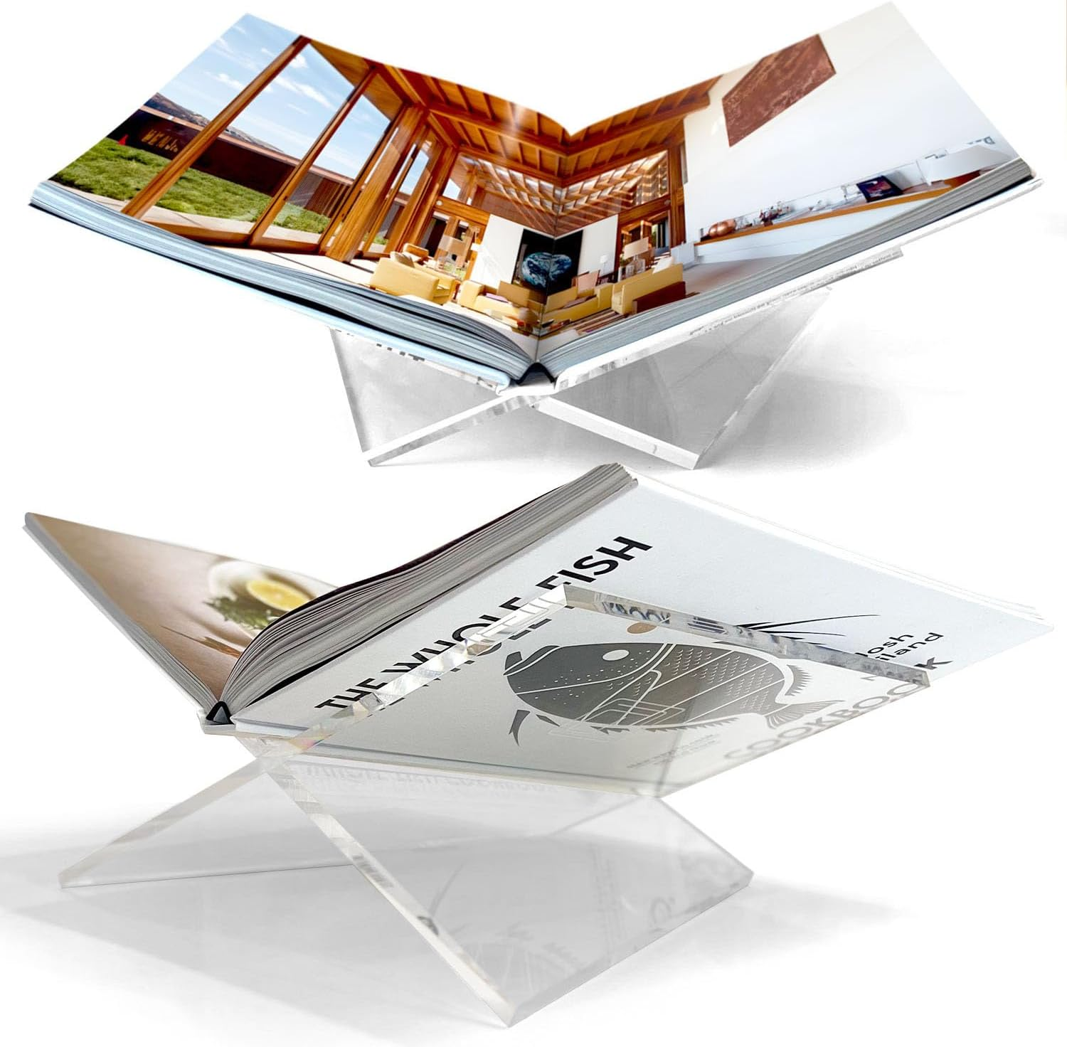 Acrylic Book Stand | Book Display Stand | Large | Angled | Book Holder | Bible Stand | Cookbook Stand | Recipe Holder | Sturdy | Modern Clear Acrylic | for Reading & Displaying Your Favorite Book