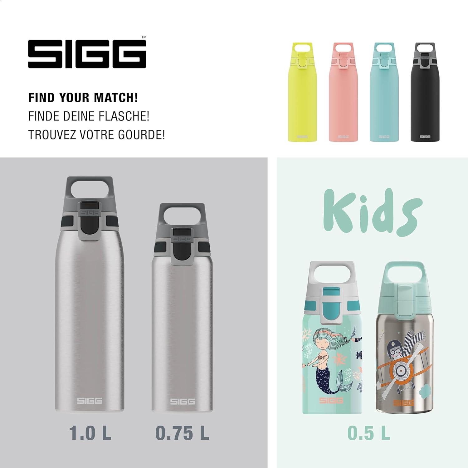 SIGG - Stainless Steel Water Bottle - Shield ONE Brushed - Suitable for Carbonated Beverages - Leakproof - Lightweight - BPA Free - Brushed - 1 L image number 6