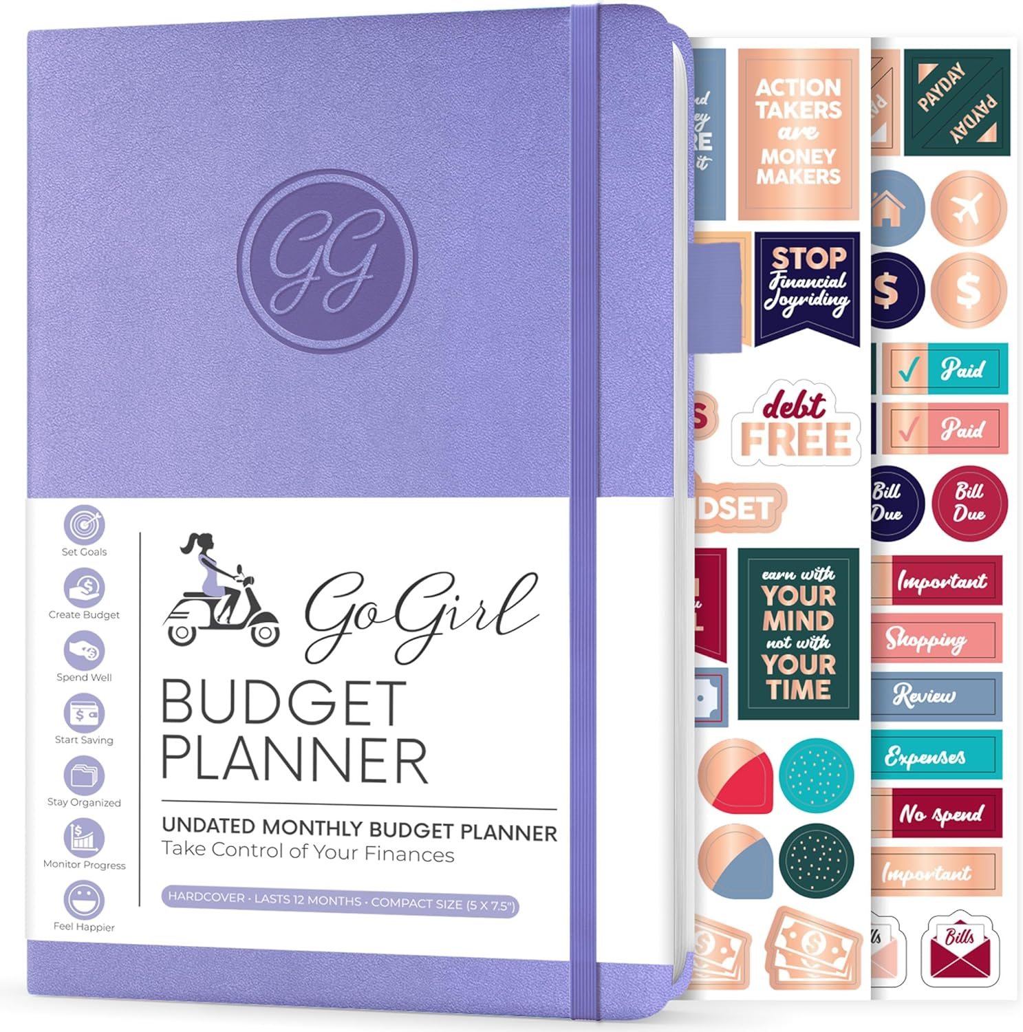 Gogirl Budget Planner - Monthly Financial Planner Organizer Budget Book. Expense Tracker Notebook Journal to Control Your Money. Undated - Start Any Time, 5.3" X 7.7", Lasts 1 Year Compact (5.3" X 7.7") - Smaller than A5 Lavender image number 3
