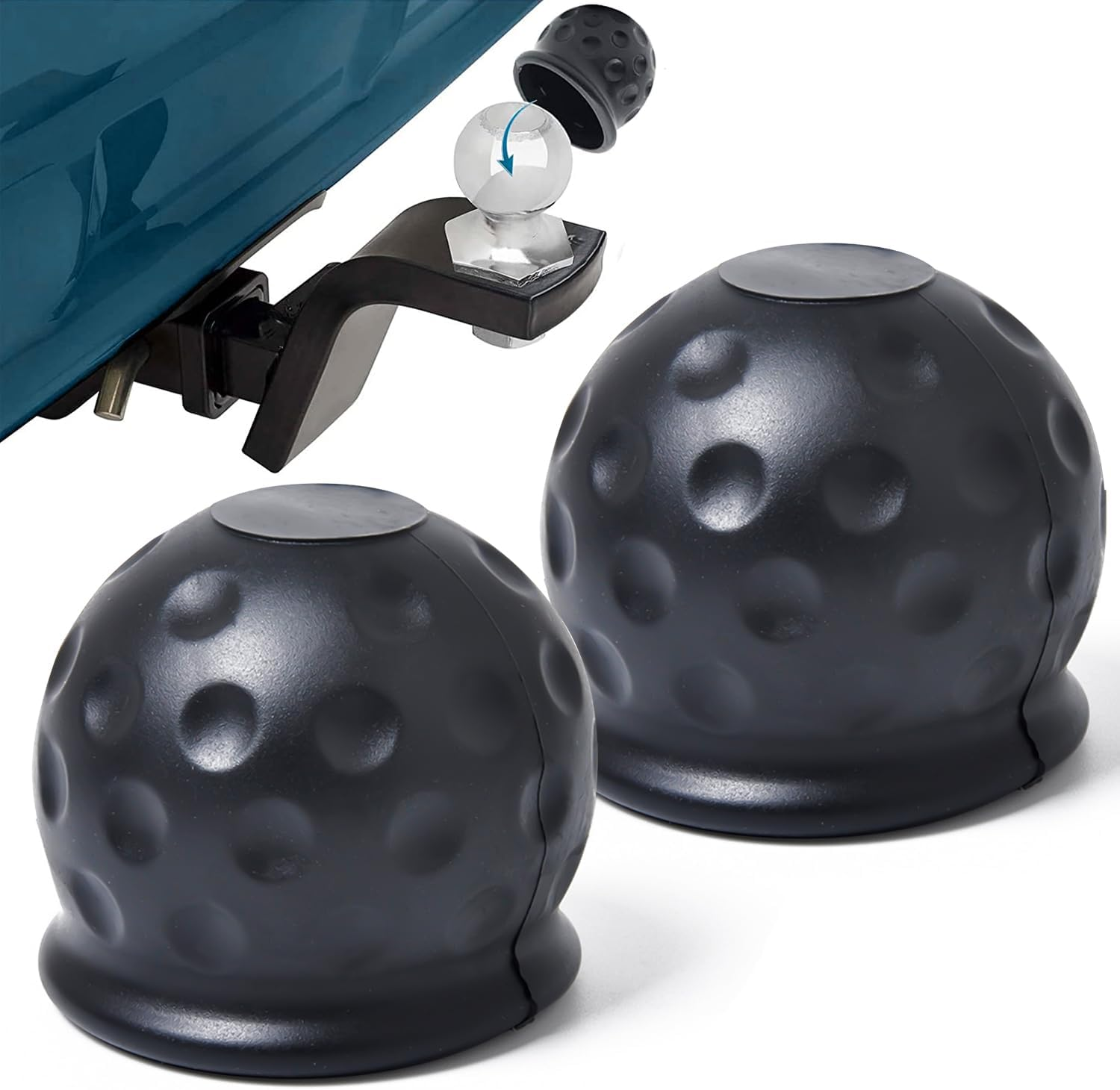 Towing Hitch Cover, Black Towing Hitch Protective Cap Rubber Cover Towing Hitch Trailer Ball Cover Ball Head Protective Cover for Trailers (Spherical) Pack of 2 image number 6