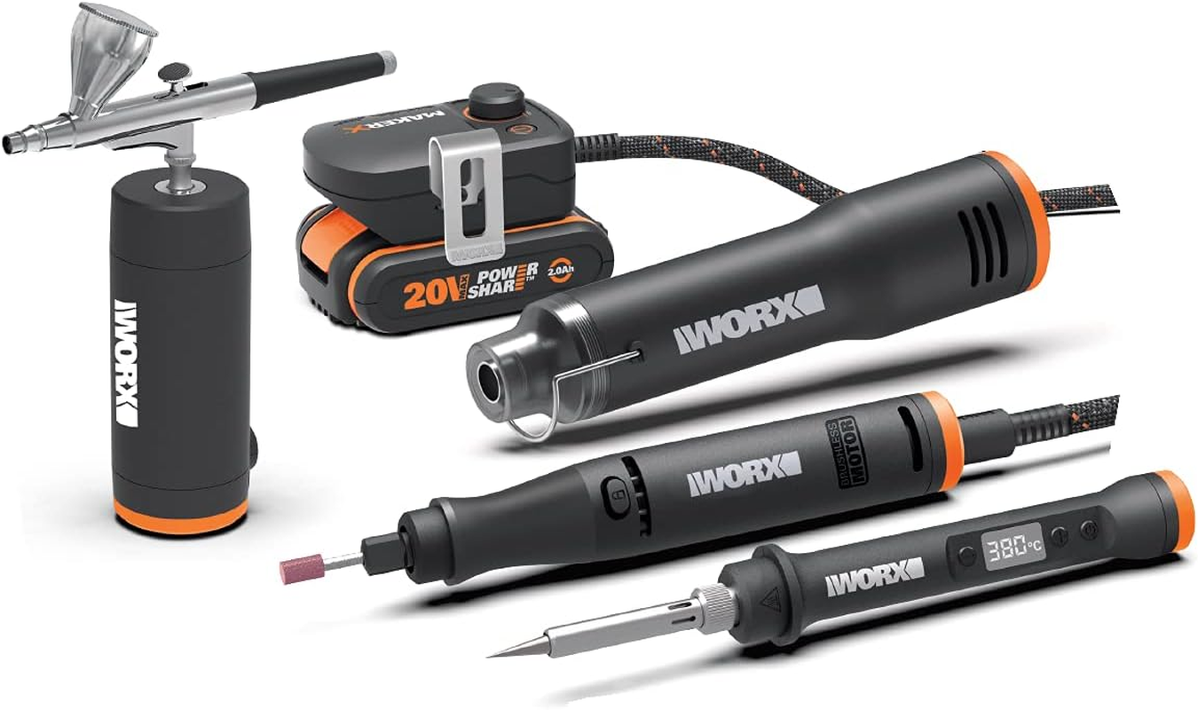 Worx 20V Makerx Rotary Tool + Air Brush + Heat Gun + Wood/Metal Crafter 49 Pieces Kit image number 6