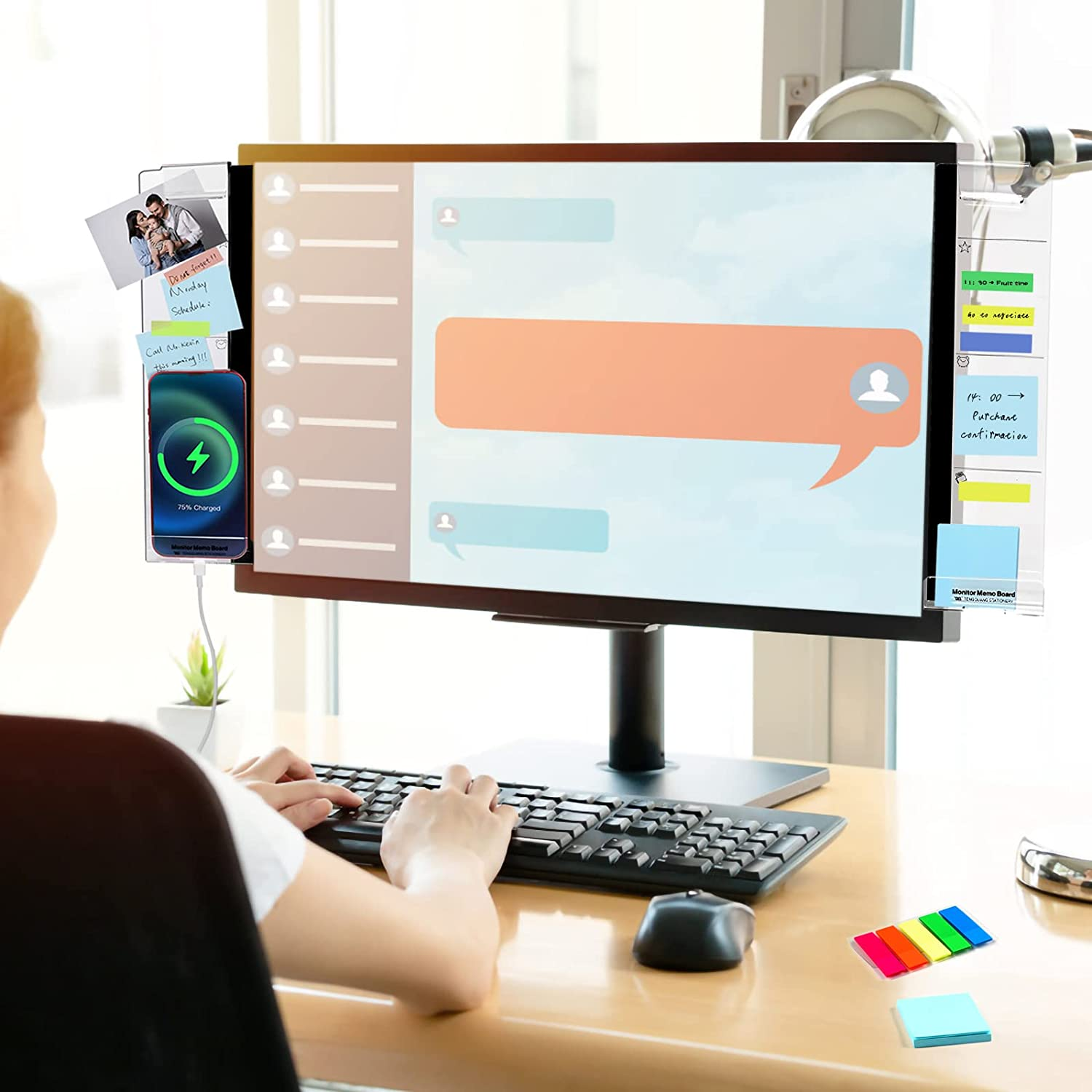 WINKIO Monitor Memo Board, 2-Pack Acrylic Computer Screen Sticky Note Holder with Sticky Notes image number 2