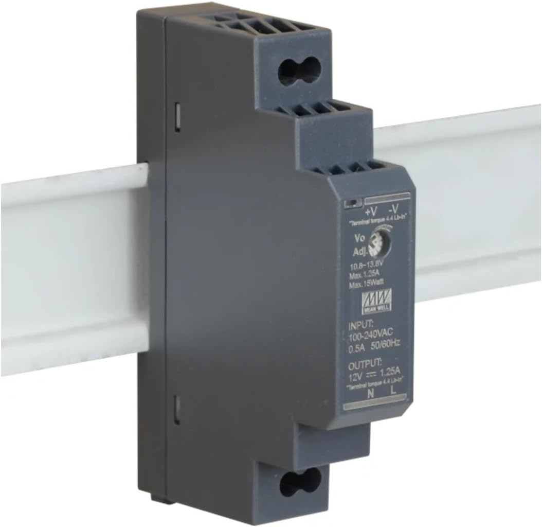 HDR-15-12 Genuine Mean Well DIN Rail Power Supply 12V 1.25A 15W, with Warning Label - 12V image number 5