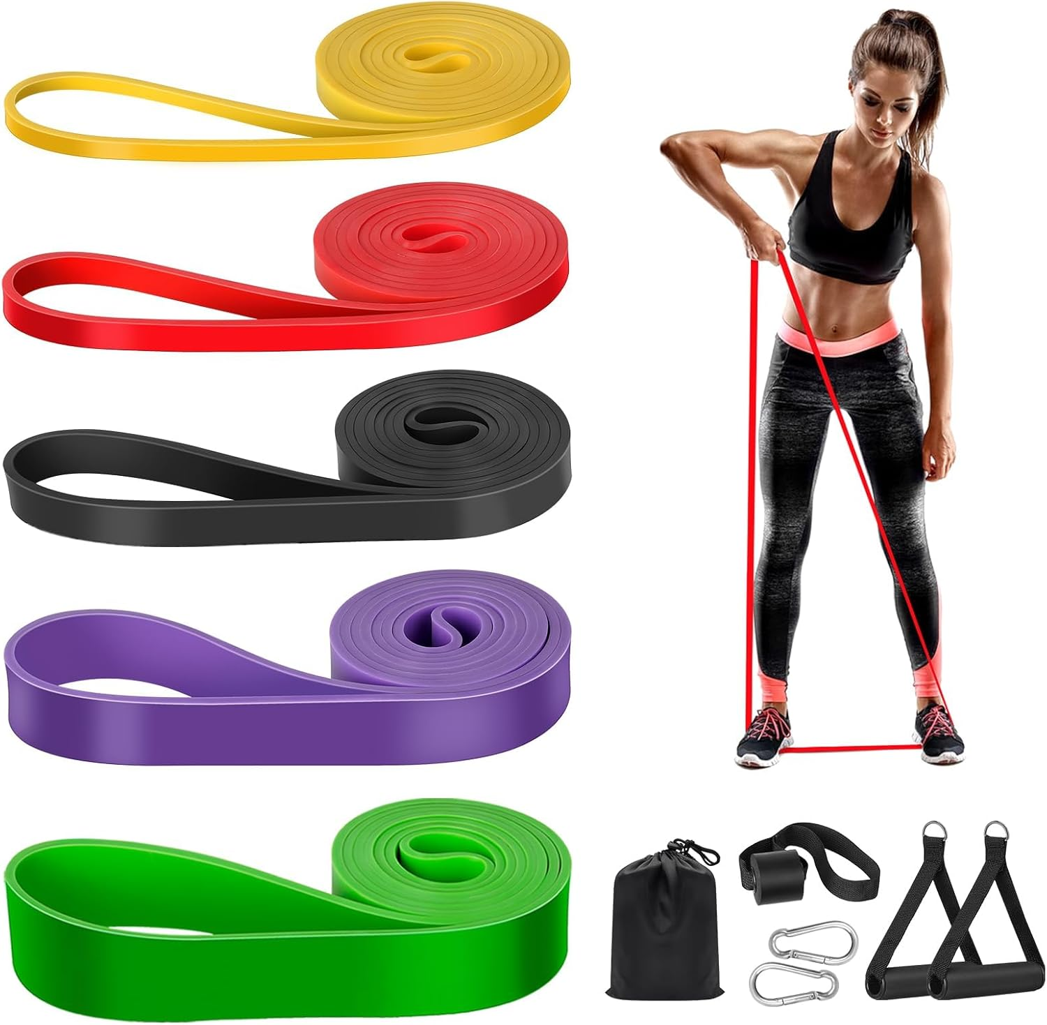 ZERIFAM Resistance Bands Set, 5 Pack Sports Exercise Band Strength Training with Door Anchor and Handles, Assist Straps for Pull Ups, Resistance Bands for Men Women, Workout Bands for Home or Gym image number 6