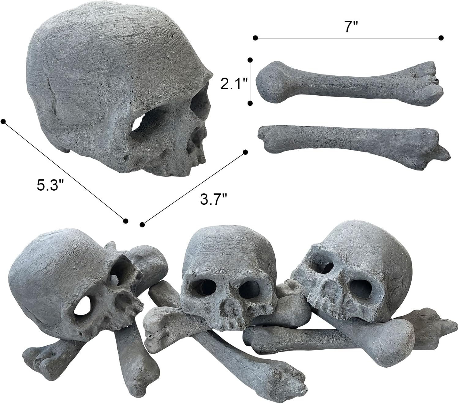 9 Pcs Ceramic Skulls for Fire Pit, Durable Reusable Fireproof Fire Pit Skull Log for Bonfire, Campfire, Fireplace, Firepit, Halloween Decor for Gas, Propane (Grey) - Grey image number 2