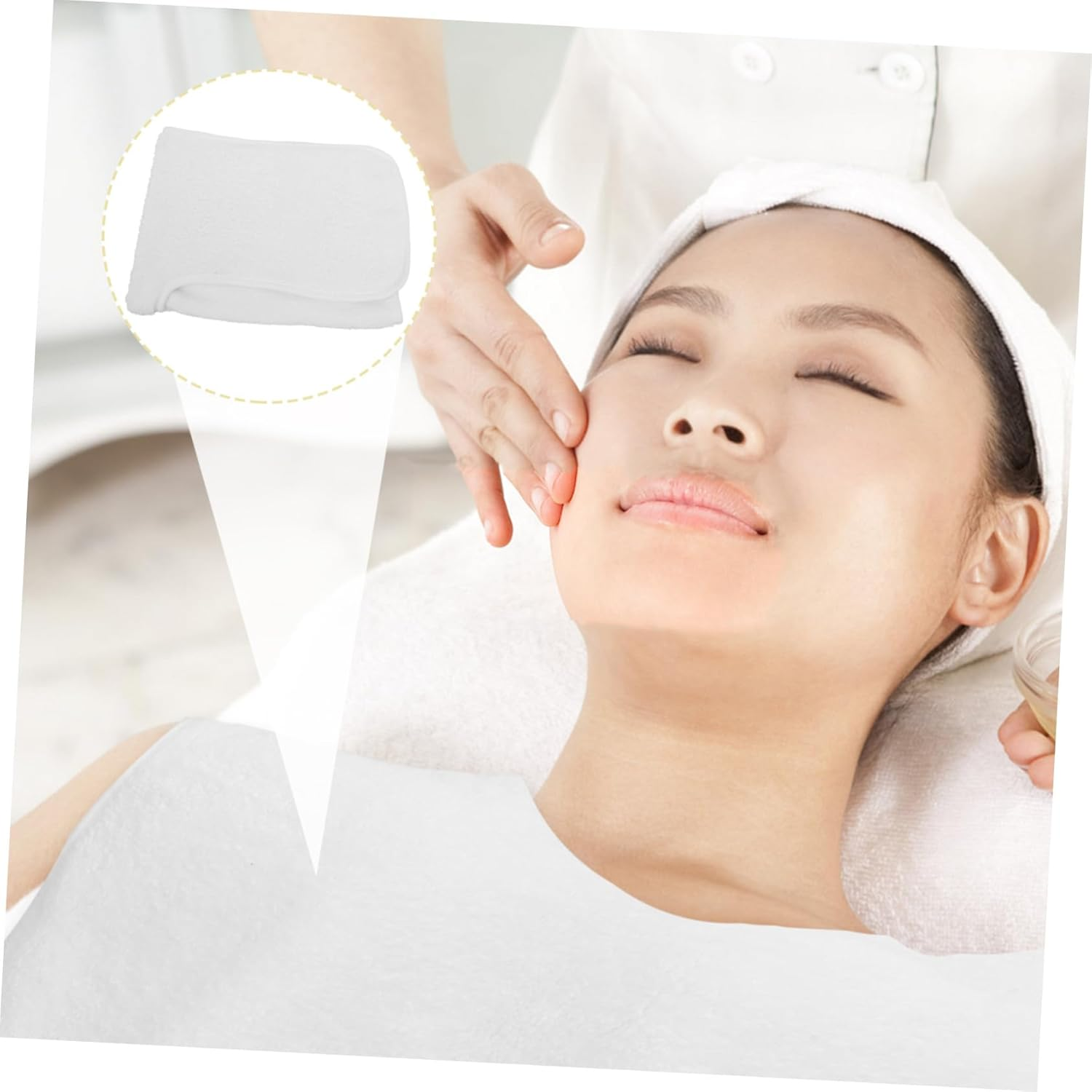 NIYANGLE 4Pcs Coral Fleece Facial Towels with Unique Split Design for Estheticians Salon and Barber Tools Soft Breathable Multipurpose U-Shaped Towels for Skincare and Massage White - White image number 3