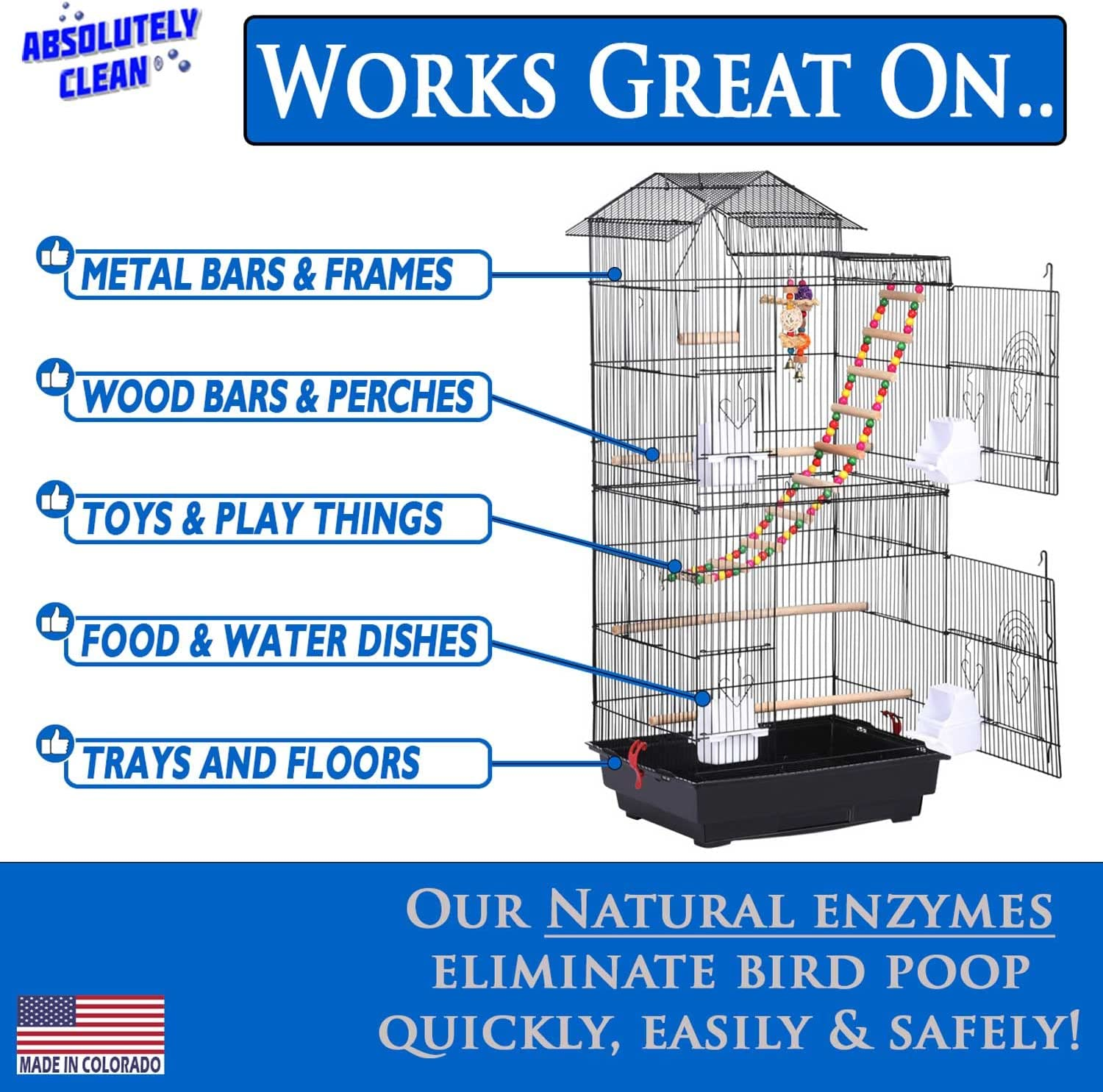 Absolutely Clean Amazing Bird Cage Cleaner and Deodorizer - Just Spray/Wipe - Safely & Easily Removes Bird Messes Quickly and Easily - Made in the USA (16 Oz - 2 Pack) image number 2