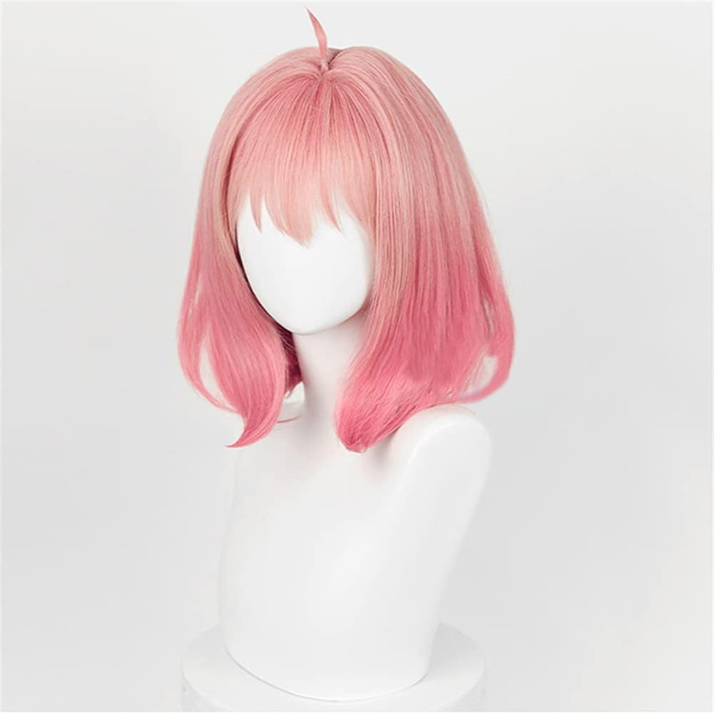Anime SPY&times;FAMILY Anya Forger Cosplay Wig Short Pink Gradient Halloween Party Wigs for Women and Girls (Wigs and Headpiece)