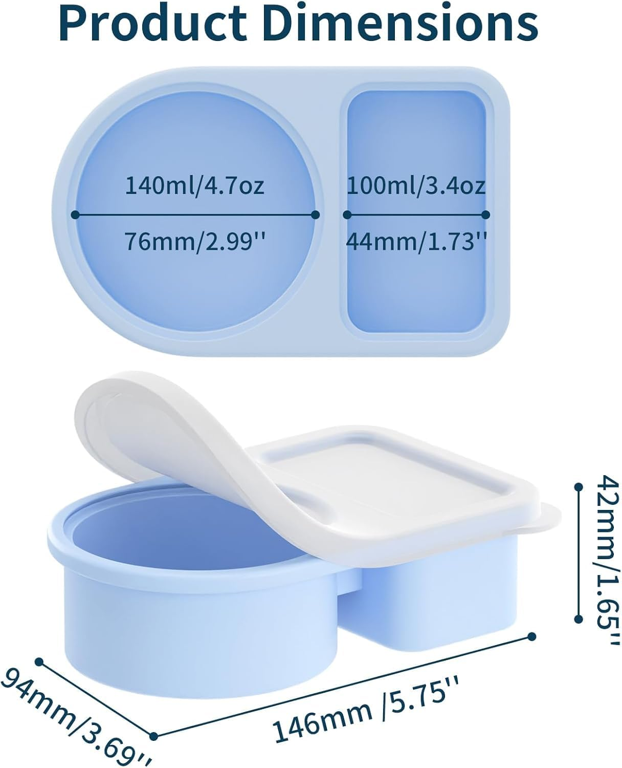 5 Pack Silicone Snack Containers with Lids -Soup Freezer Container Molds-2 Compartments Leak Proof Snackle Boxes, Free Reusable Food Storage for Kids & Adults, Dishwasher Safe image number 3