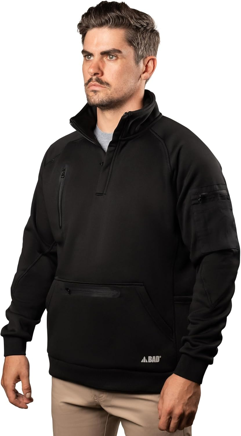 Bad Workwear Waterproof Rain-Defend Hi-Vis Fleece 1/4 Zip Jumper - Waterproof & Windproof | Fleece Fabric | Men&rsquo;S Jumper with Pockets | Regulate Warmth | Elastic Wrists |