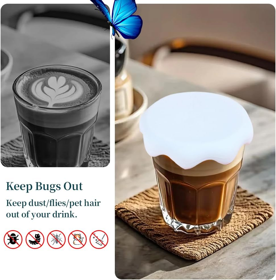 MUWINC Silicone Lids - Pack of 4 Universal Snowflake White Covers for Cups, Glasses & Tins (8Cm Inner Diameter) image number 6