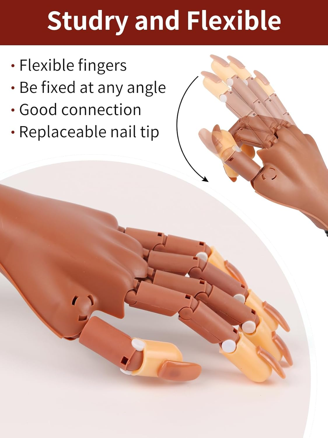 Nail Practice Hand for Acrylic Nails: Realistic Nail Hand Practice Model - Flexible Training Hand for Beginners - Bendable Fake Hand for Salon