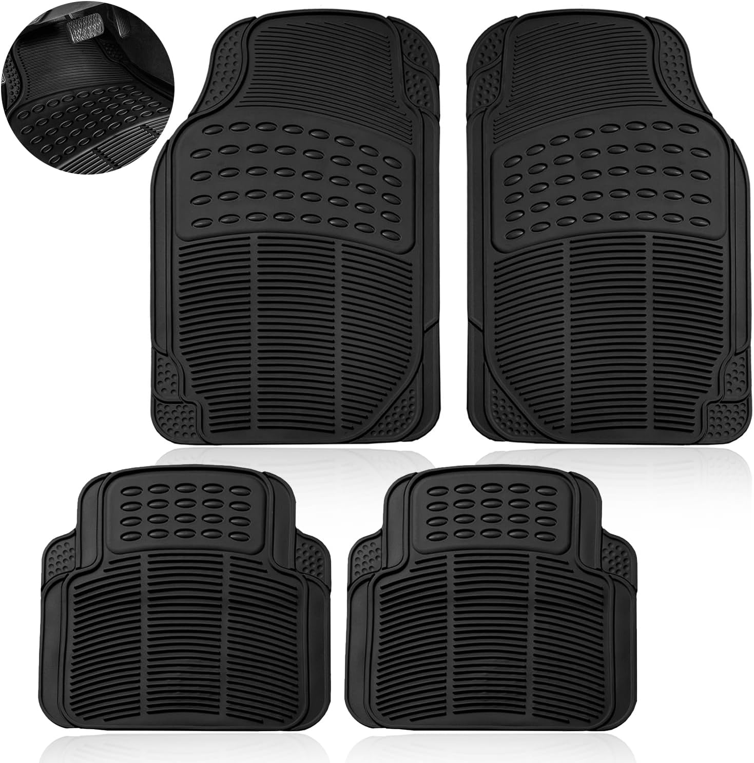 Automotive Floor Mats，4 PCS Heavy Duty Car Mats, Universal Car Mats Rubber Fit Full Set, All Weather Climaproof & Trimmable Rubber Floor Mats for Most Sedan, SUV, Truck image number 6