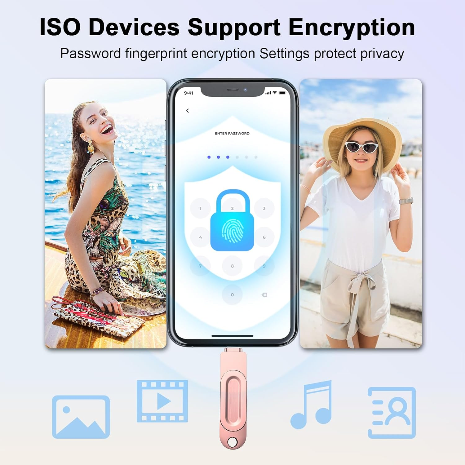 Mfi Certified Iphone Flash Drive,512Gb Iphone Photo Stick,3 in 1 Flash Drive for Iphone,Usb Memory Stick for Backup,Iphone USB Drive Compatible with Iphone,Ipad,Android,Pc,More Devices(Pink) image number 3