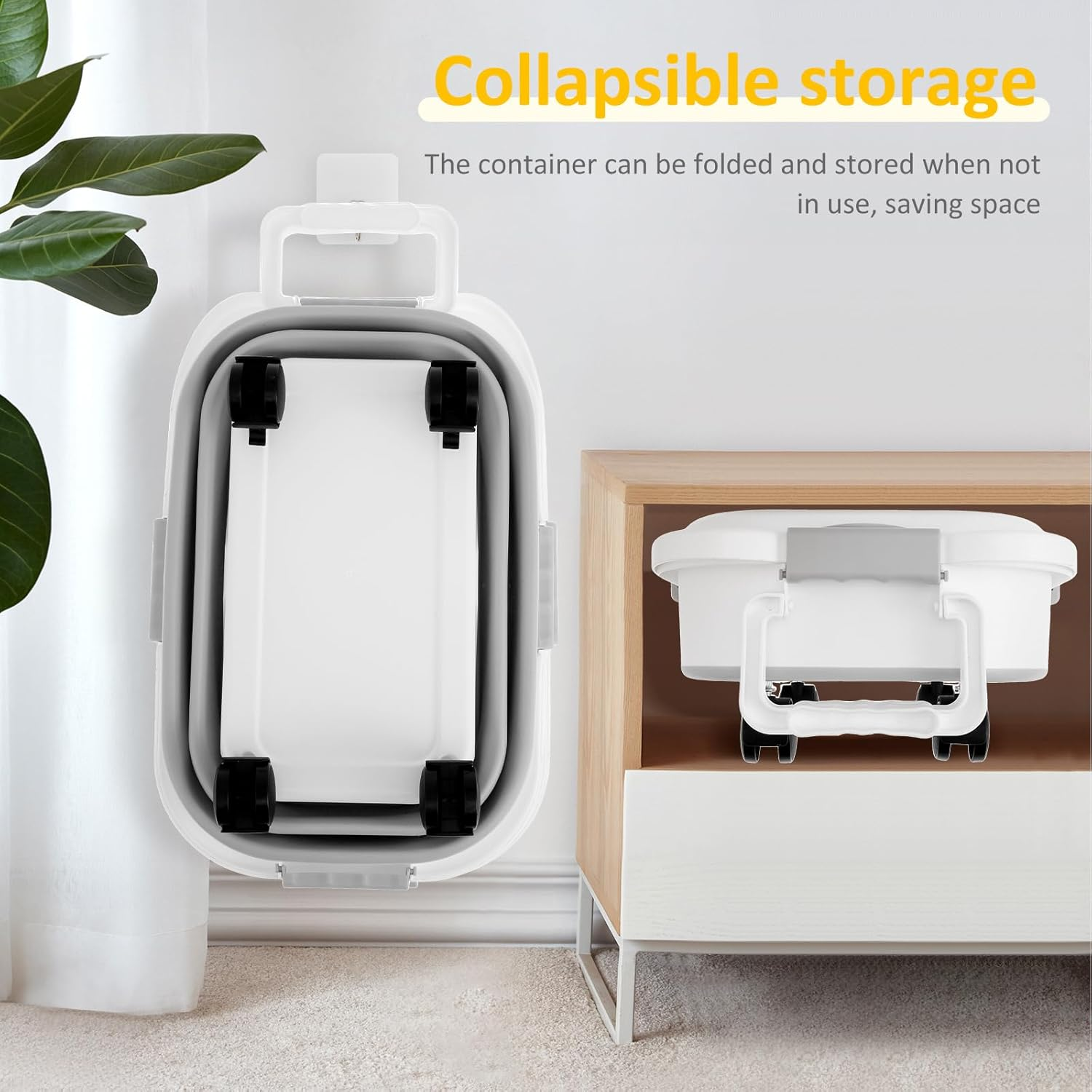 LYIYEYAN Plastic Dog Food Storage Container with Attachable Casters and Scoop, Handle Design, Large Capacity Collapsible Pet Food Container, Keep Fresh, Airtight Dog Food Bin for Home Travel image number 1