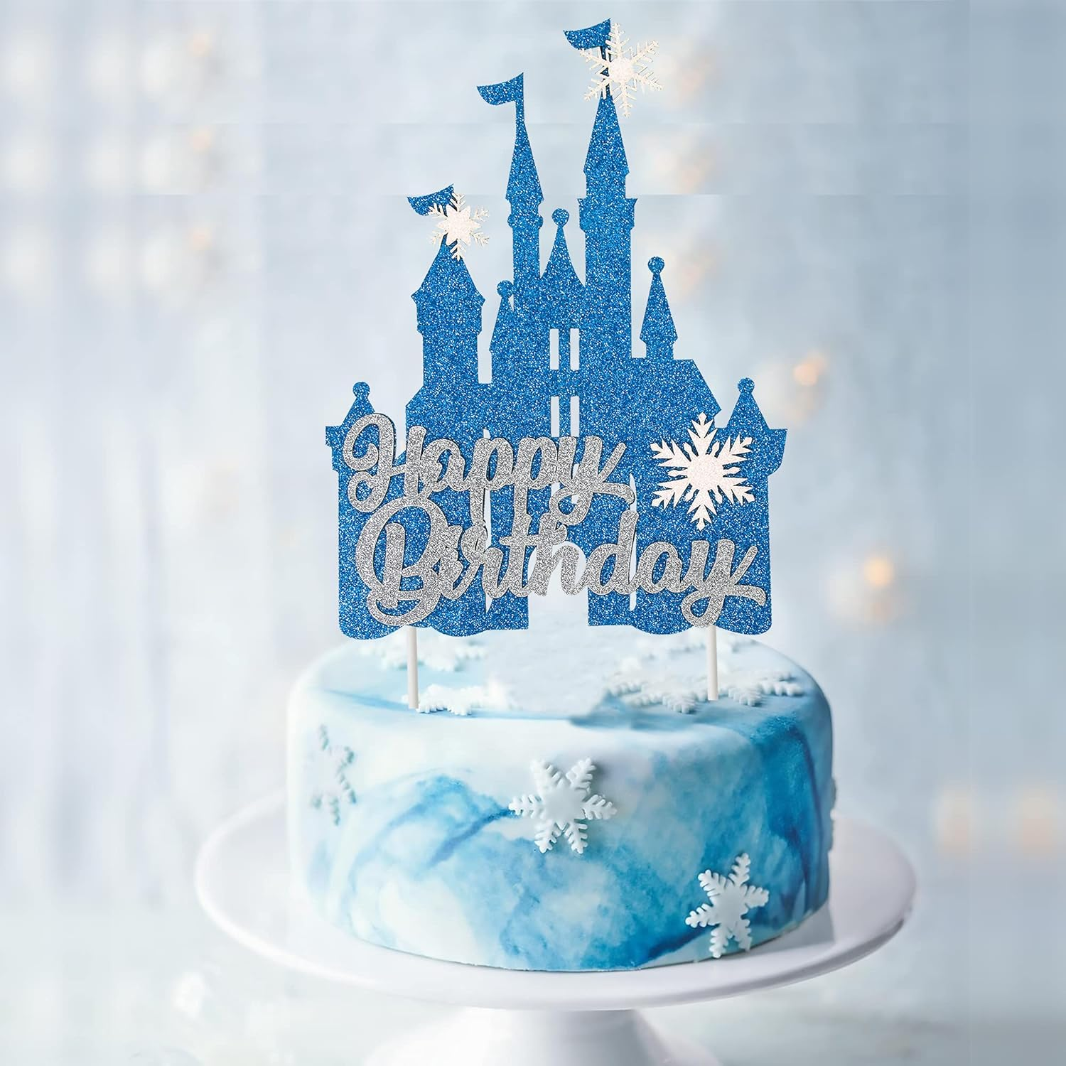 Frozen Castle Birthday Cake Topper Decoration Snowflake Frozen Theme Castle Cake Topper for Winter Wonderland Christmas Party Supplies image number 2