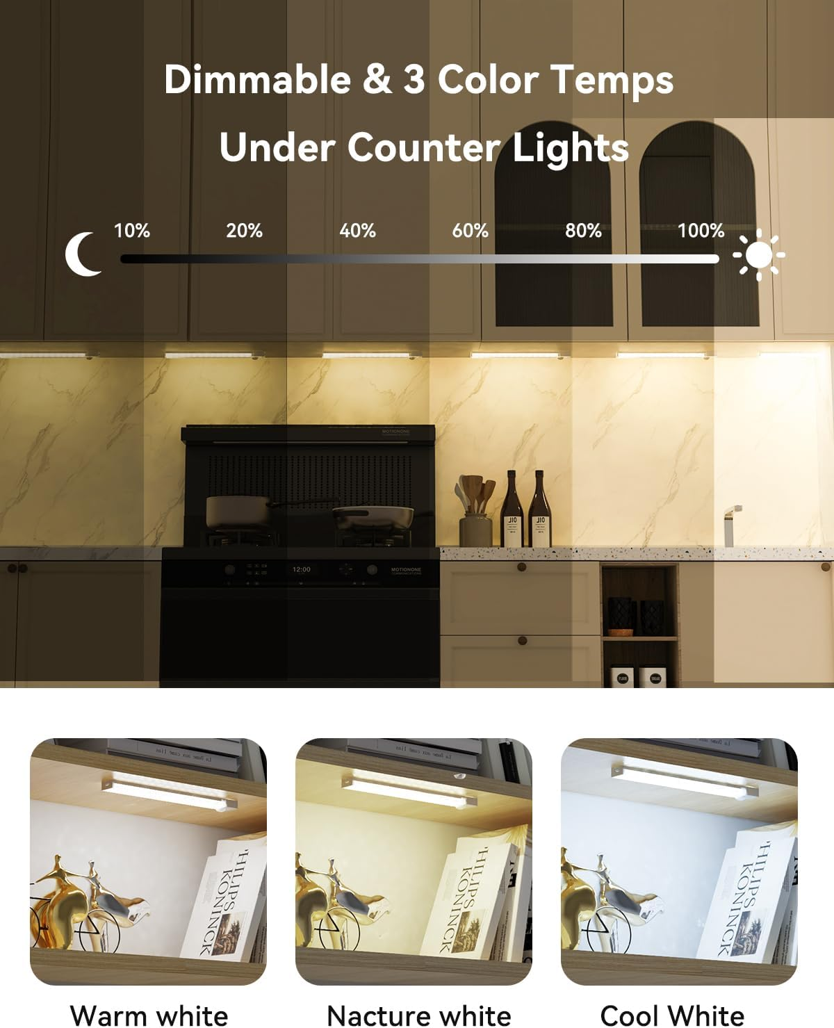 Under Cabinet Lighting 8 Inches Rechargeable Motion Sensor Light Indoor, 3 Color Dimmable Closet Light Battery Operated, USB Stick on LED Magnetic under Counter Lights for Kitchen Stair, 3 Packs image number 1