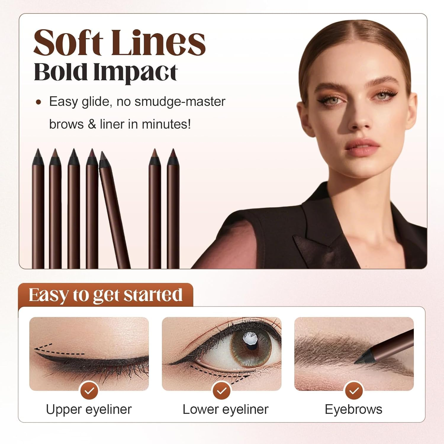 24 HR Waterproof Eyeliner Pencil Duo &ndash; 2-In-1 Sharpenable Eye Liner & Eyebrow Pencil, Smudge-Proof, Long-Lasting, Fading, Smooth Application for Easy Coloring .Waterproof & Sweatproof (Plum) image number 5