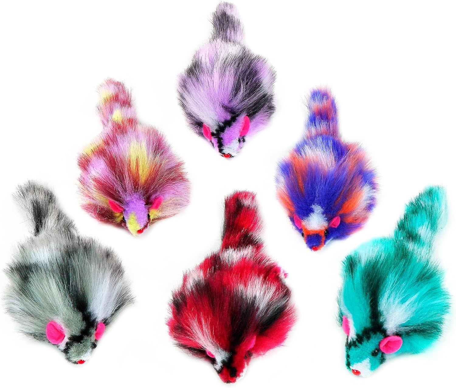 CHIWAVA 6PCS 3.1" Long Haired Furry Mice with Rattle Gradient Color Small Cat Toy Mouse Kitten Interactive Toy image number 2