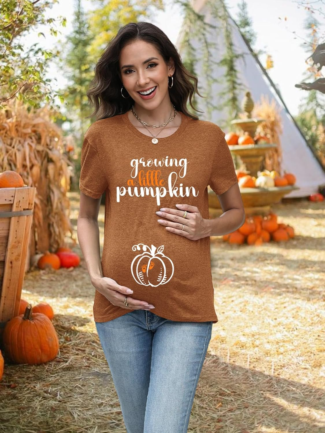Maternity Shirts for Halloween Thanksgiving Pregnancy Clothes Funny Skeleton Pumpkin Pregnant Announcement Tshirt