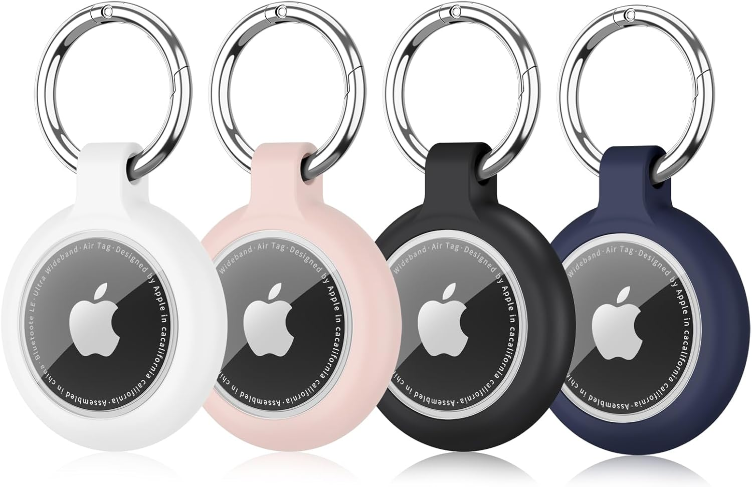 【4 Pack】 for Airtag Holder with Keychain, Upgrade Waterproof Silicone Airtags Key Ring Protective Case Cover Compatible for Apple Air Tag GPS Item Finders Accessories