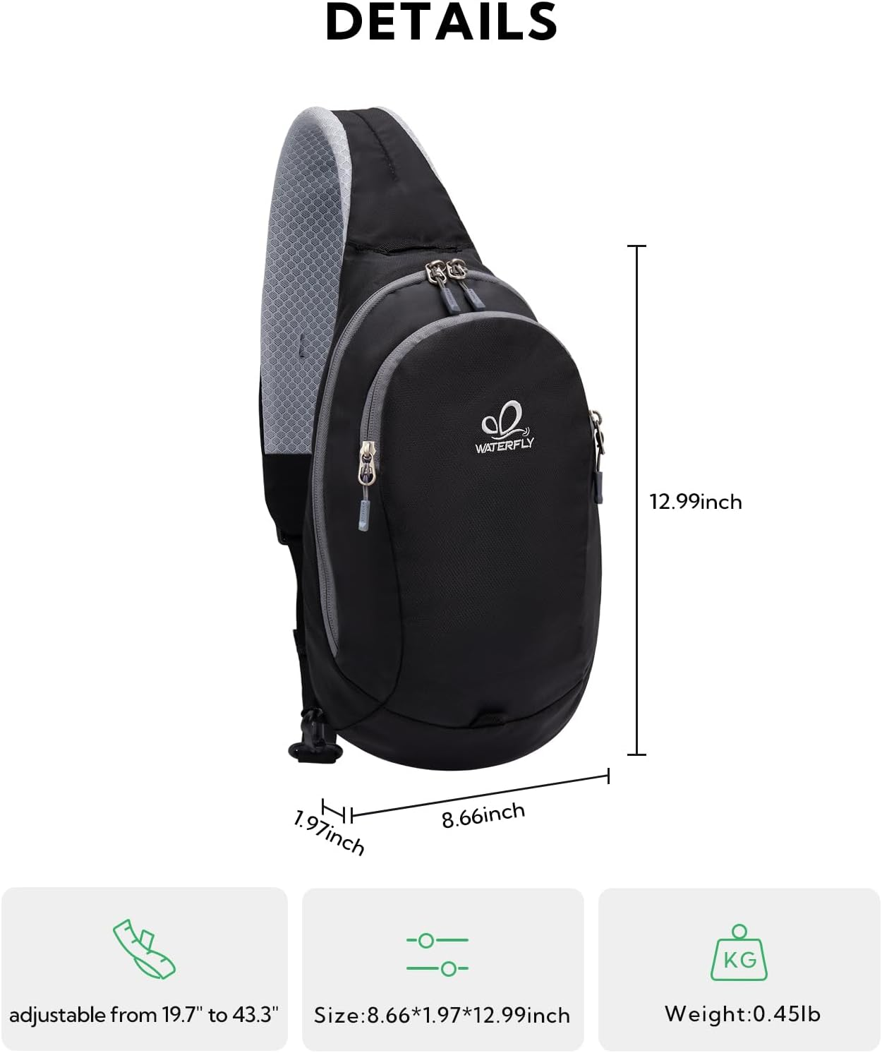 WATERFLY Small Sling Hiking Bag: Shoulder Bag for Women Men Crossbody Chest Travel Daypack image number 1