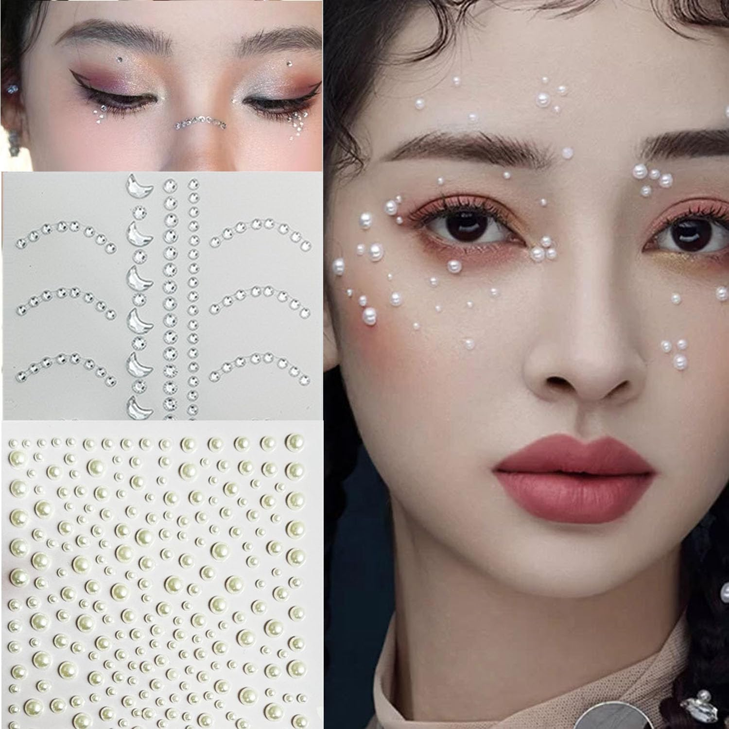 Mtxorvix Face Gems Hair Jewels, Self-Adhesive Eye Rhinestones DIY Stick-On, Self Adhesive and Pearls for Makeup, Festival Jewels, Hair Gems, Body Crystals Pearls for Face, Makeup, Crafts image number 1