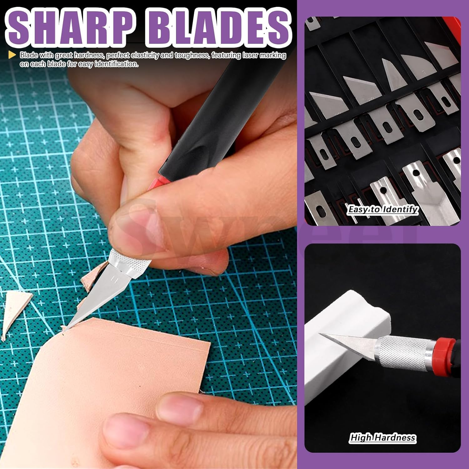 Swpeet 30Pcs Craft Knife, Red Precision Cutter Hobby Knife Blades Set Contains #1#2#4#7#10#11#12#17#19#20 Blades, Hook/Pointed Blades, U/V Gouge, Knife Handle, Needle, Sandstone, Tweezer for Art Work