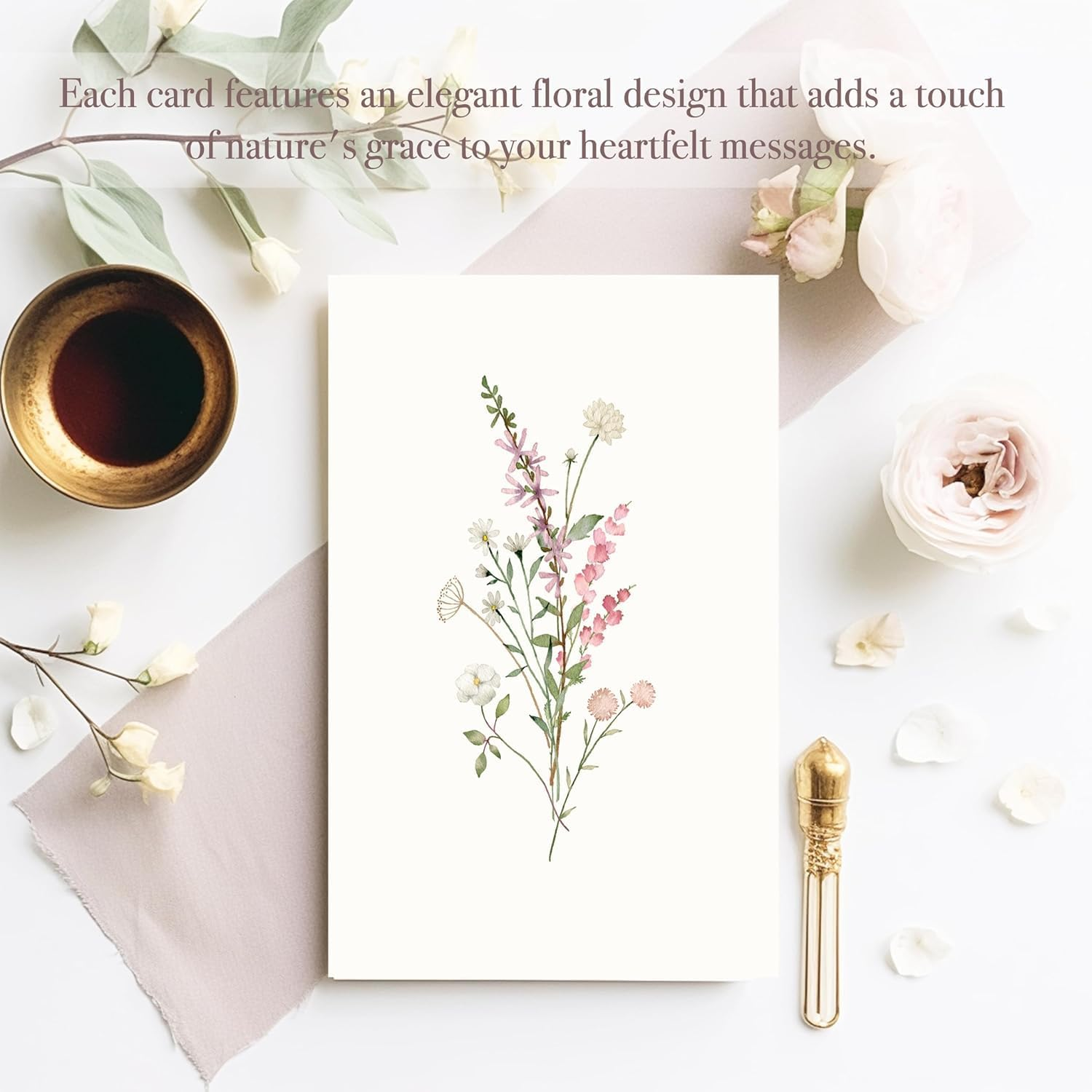 Blank Cards, Blank Greeting Cards 4X6, 40Pack -Elegant Floral Design Blank Greeting Cards, Note Cards with Matching Peel-And-Seal Rustic Envelopes for All Occasions image number 4