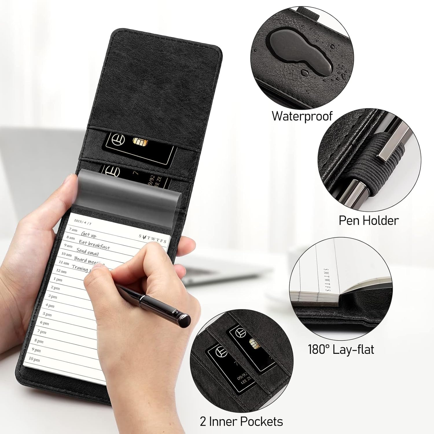 WEMATE 10 Pieces Notepad Holder Set Pocket Notebook - Included Mini Pocket Notepad Holder Set with 8 Memo Book Refills and Metal Pen for Meetings, Daily Records, and Notes 3 X 5 Inch (Brown) image number 1