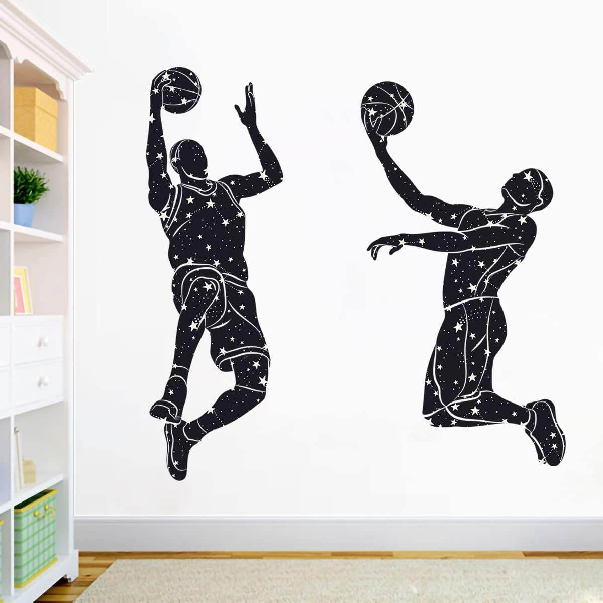 Removable Basketball Dunk Wall Decals, Sports Player Silhouette Stickers, Peel & Stick Decor for Teens Boys Room, Living Room, Classroom, Playroom Decoration