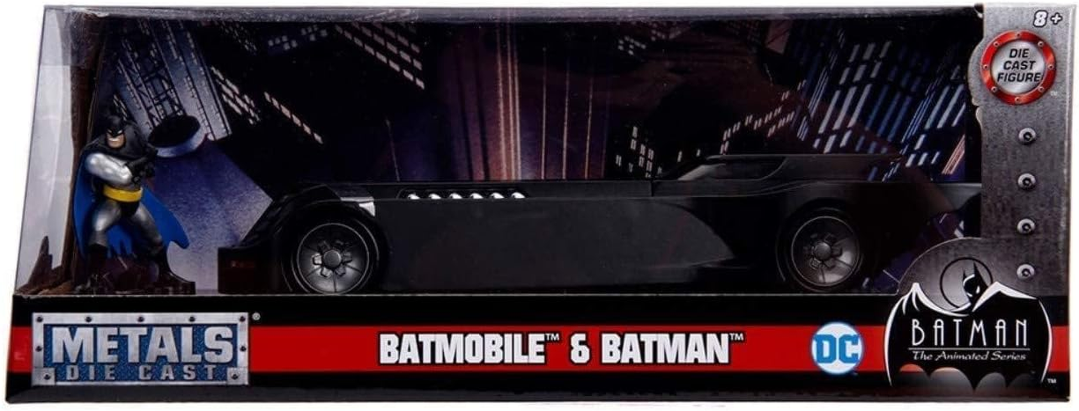 Jada DC Comics Batman Animated Series Batmobile Die-Cast Car with 2.75-Inch Batman Figure, Black image number 1