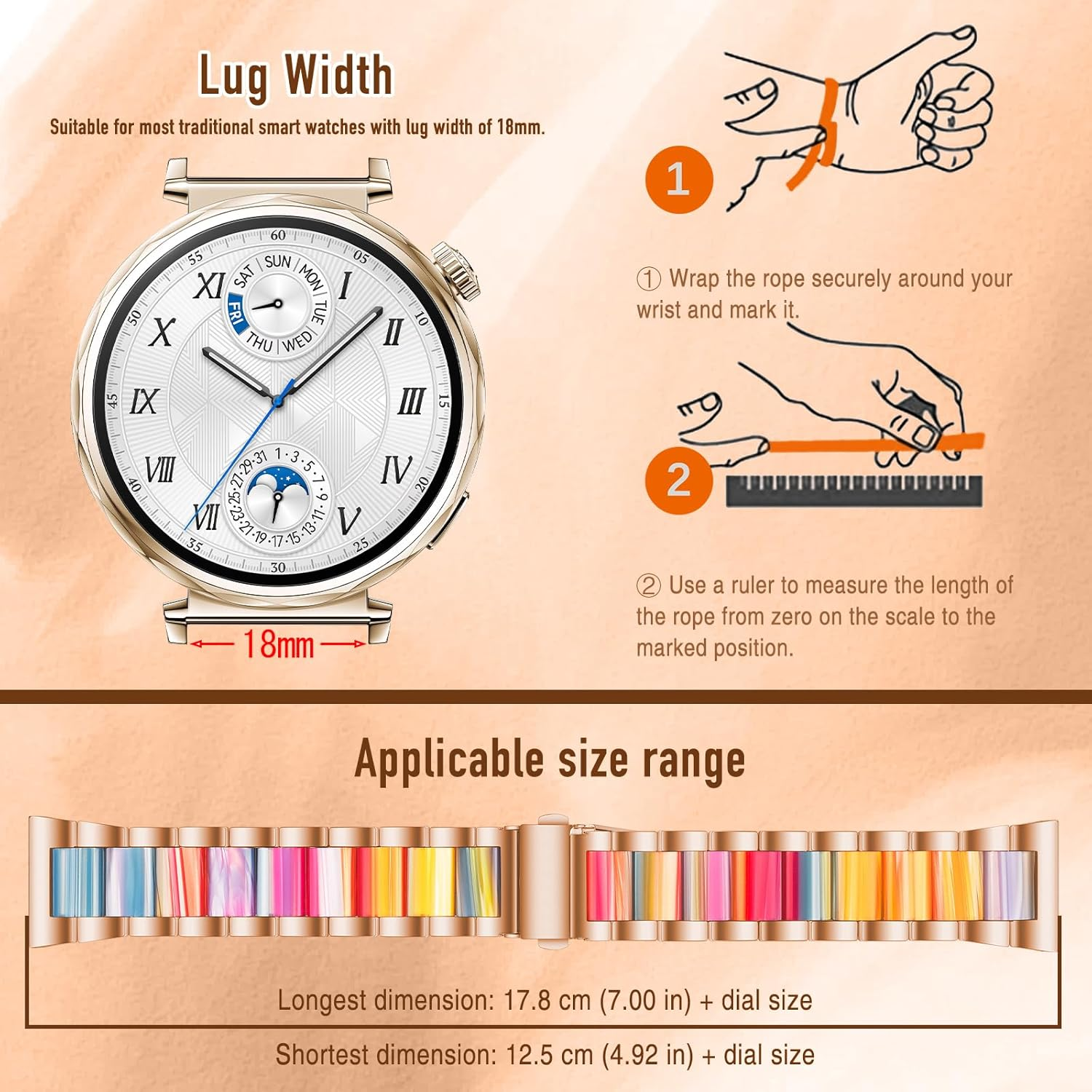 Maeiol 18Mm Armband F&uuml;r Huawei Watch GT 5 41Mm / Huawei Watch GT 4 41Mm, Harz Armband Resin Edelstahl Metall Armb&auml;nder F&uuml;r Garmin Venu 3S / Garmin Forerunner 265S /Forerunner 255S image number 1