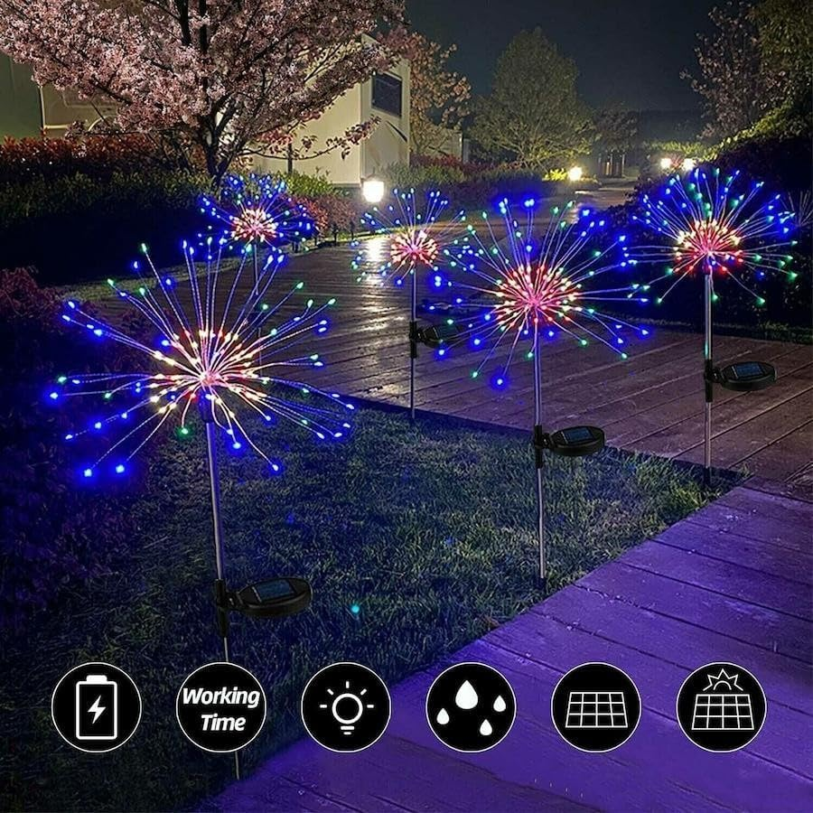 [Upgraded Solar Firework Lights 8 Modes Multicolour & Warm White - 200LED Solar String Lights, Waterproof Outdoor LED Fairy Lights, Christmas, Garden, Patio, Yard, Colorful Decorative Lighting] image number 1