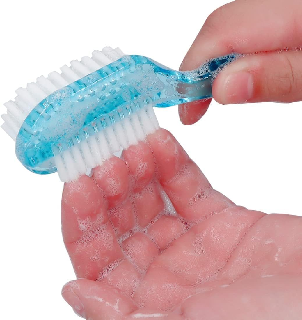 Handle Grip Fingernail Brush Two Sided Nail Brush Foot Scrub Brush Soft Stiff Bristles Hand Cleaning Brushes Nails Toes Scrubber for Men Women Kids (White+Blue, 4 PCS) image number 3