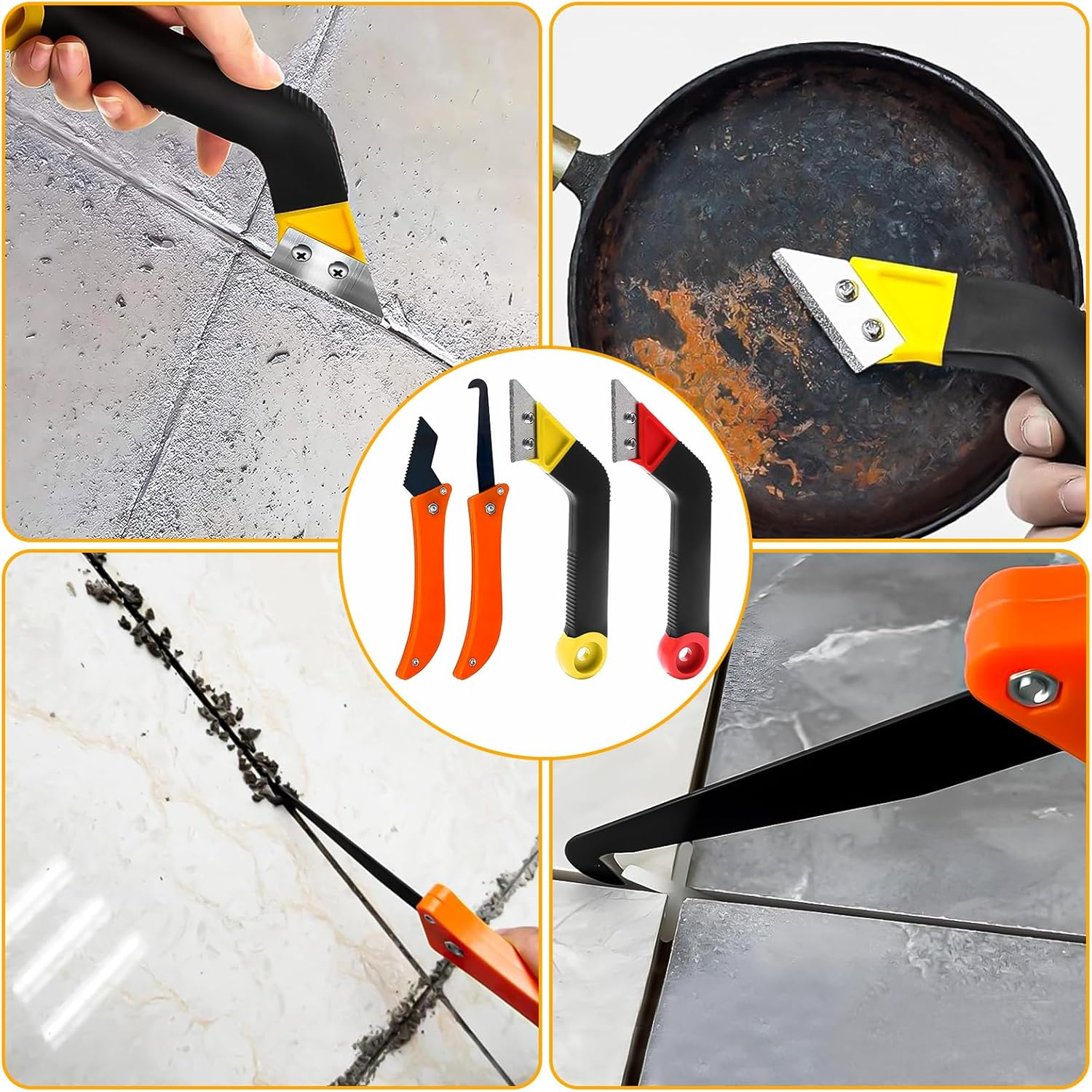 TTYSHIP&reg; Pack of 13 Tile Grout Remover Tiles with 9 Replacement Blades, Grout Remover Tool Tiles for Tile Cleaning (Red + Yellow) image number 6