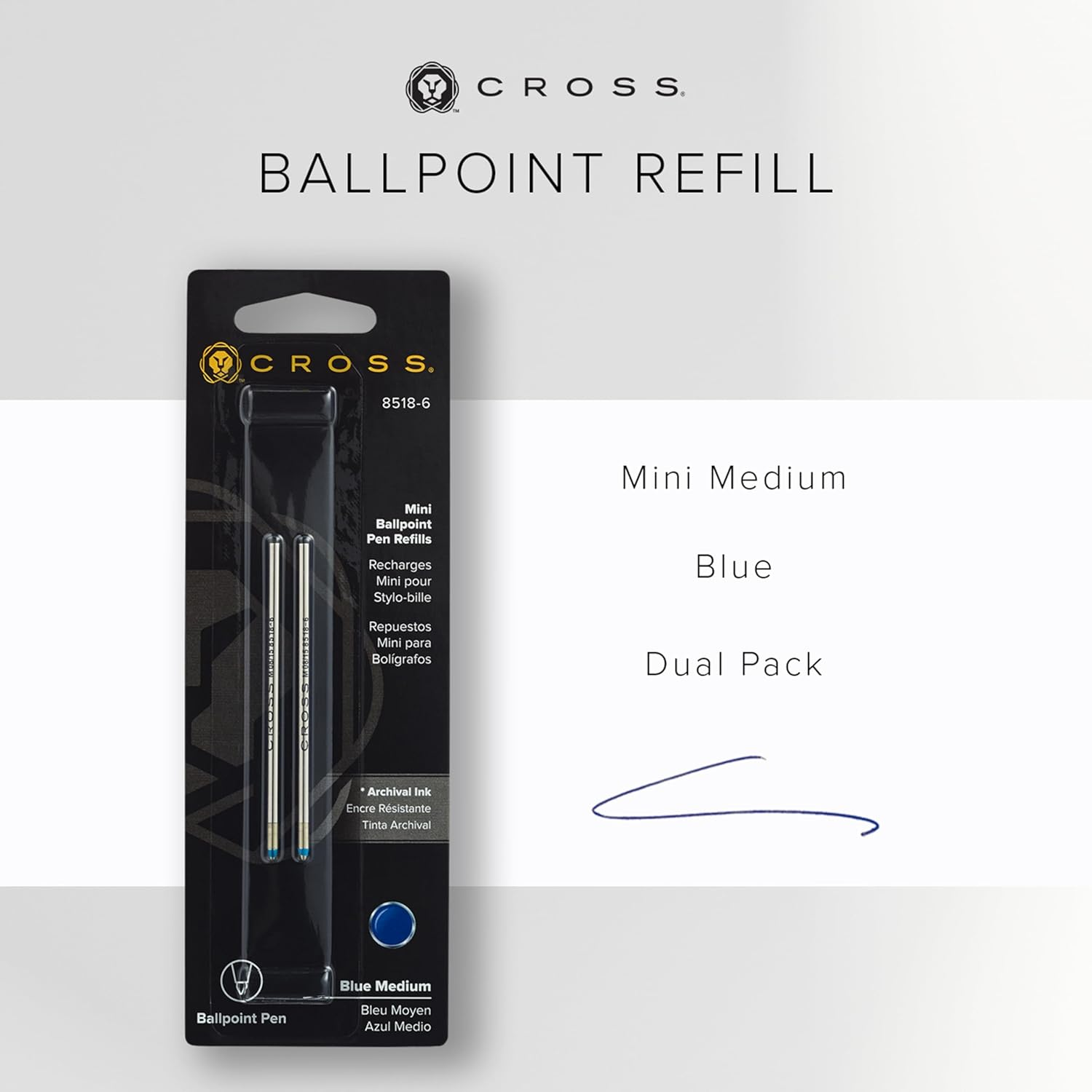 Cross Mini Ballpoint Pen Refill, Medium Blue, Fits Tech 3, Autocross, Compact, Leather Accessory Pens 2 per Card (8518-6) image number 2